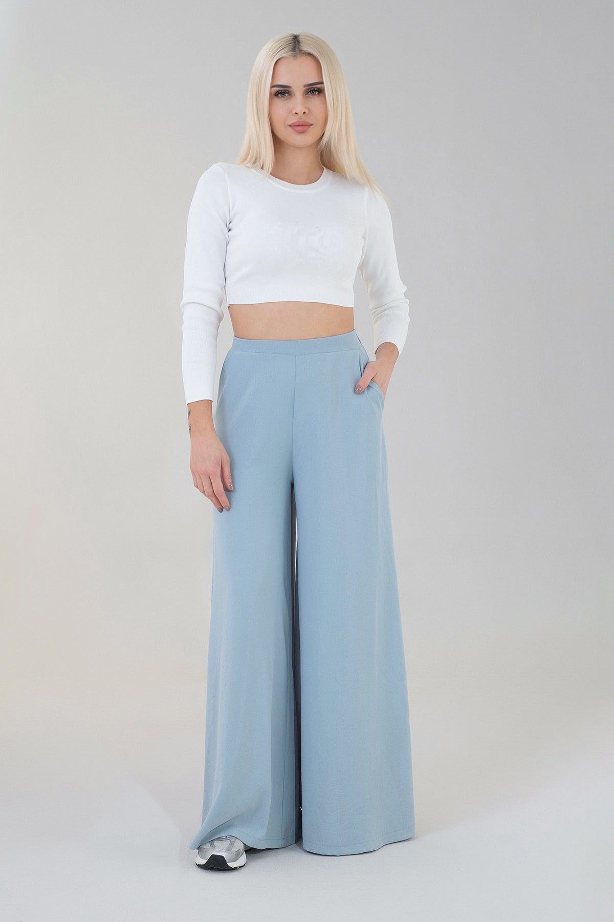 Palazzohose Damen High Waist Sommerhose Weites Bein Elegant fließender Stoff