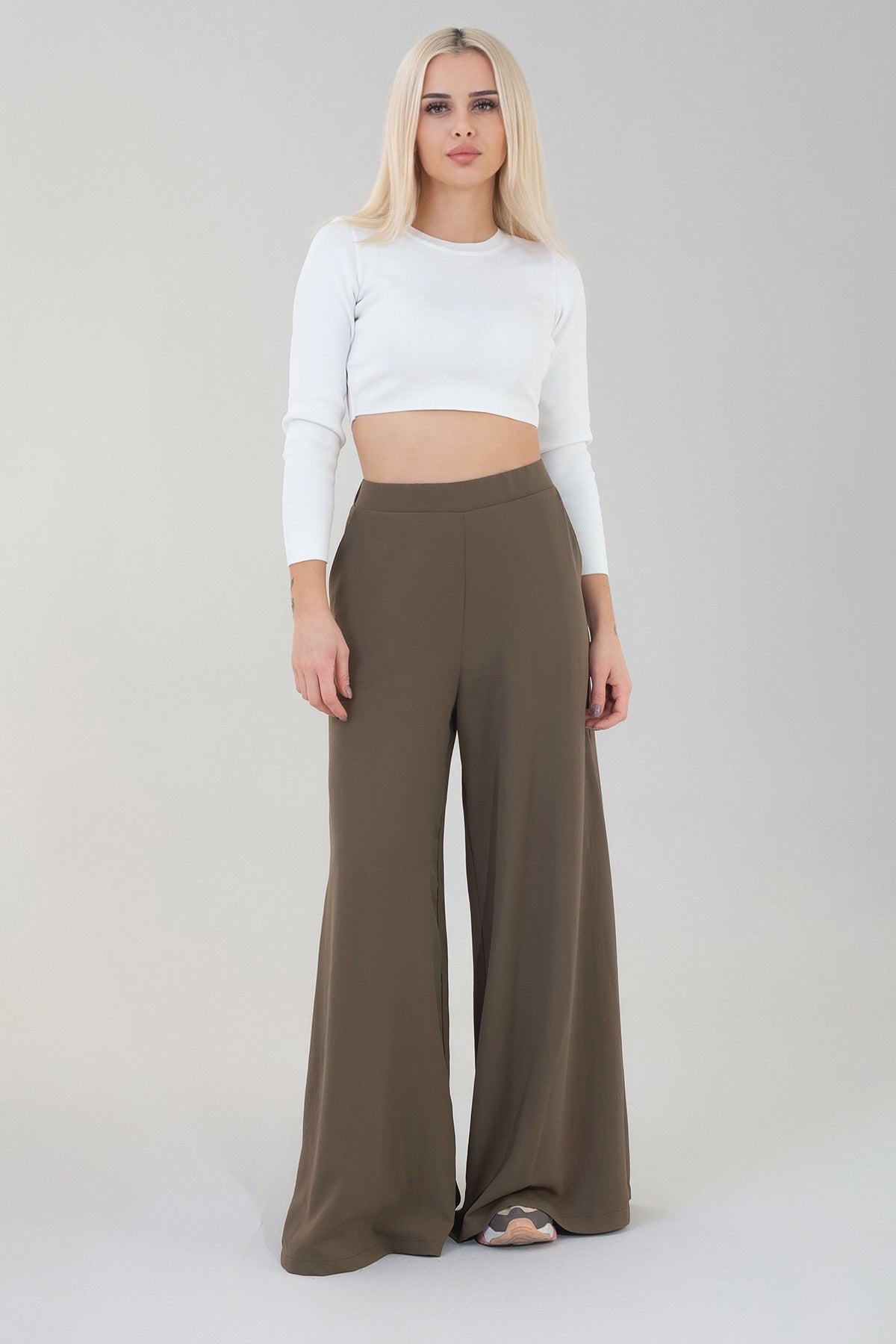 Palazzohose Damen High Waist Sommerhose Weites Bein Elegant fließender Stoff