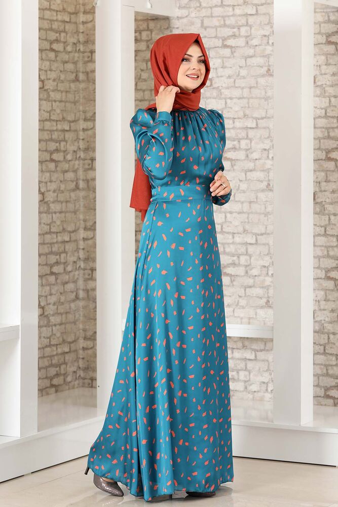 Satinkleid Abendleid gemustert Hijab Mode Modest Fashion Abaya Stil