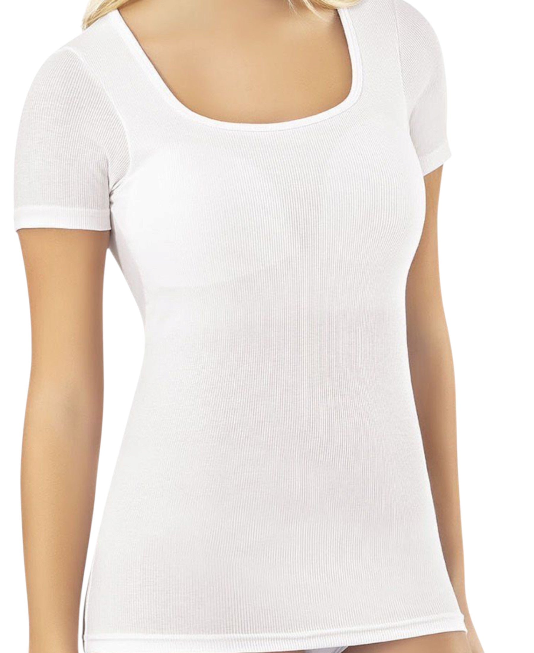 Shirttop – Damen Modal-Rippshirt mit Karree-Ausschnitt, Halbarm & Pads