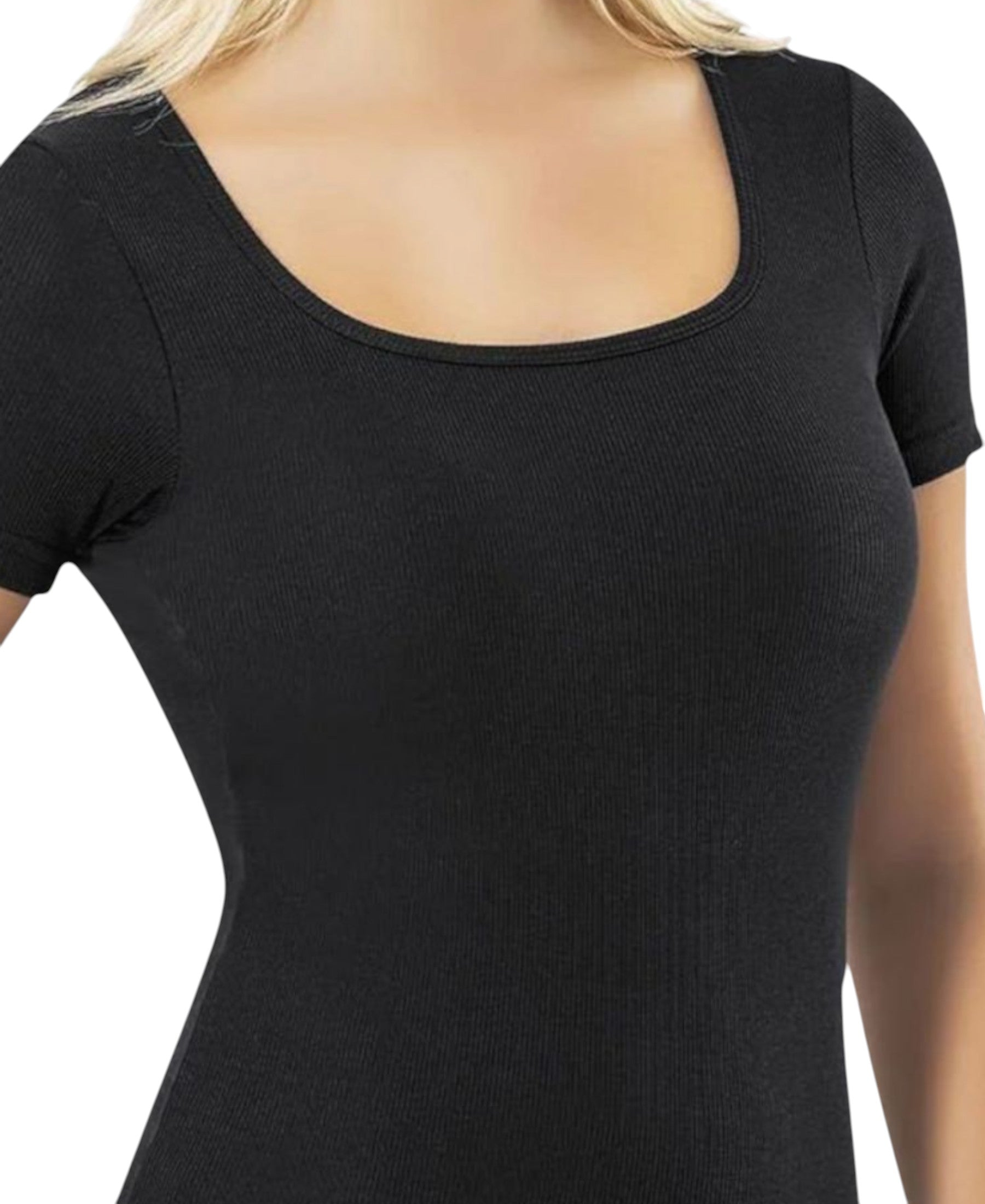 Shirttop – Damen Modal-Rippshirt mit Karree-Ausschnitt, Halbarm & Pads
