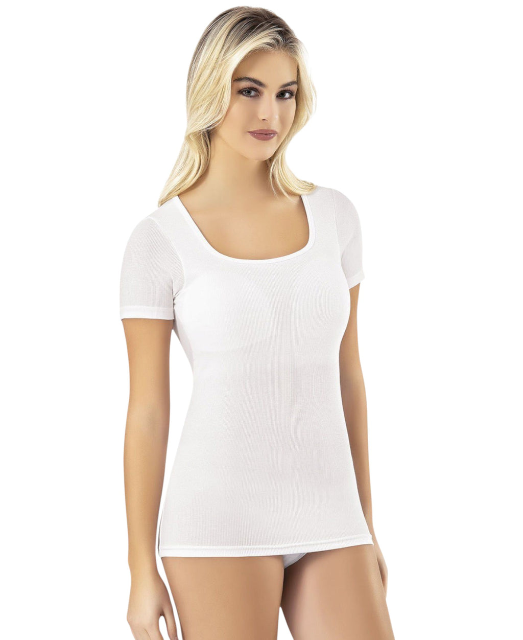 Shirttop – Damen Modal-Rippshirt mit Karree-Ausschnitt, Halbarm & Pads