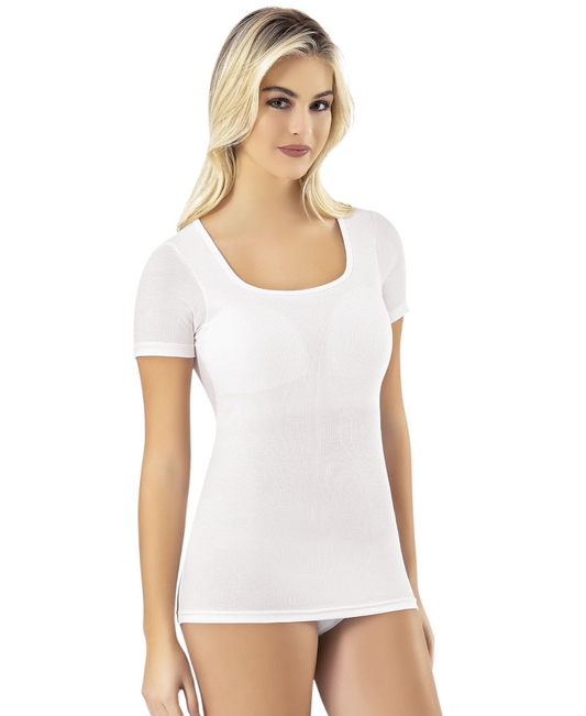 Shirttop – Damen Modal-Rippshirt mit Karree-Ausschnitt, Halbarm & Pads