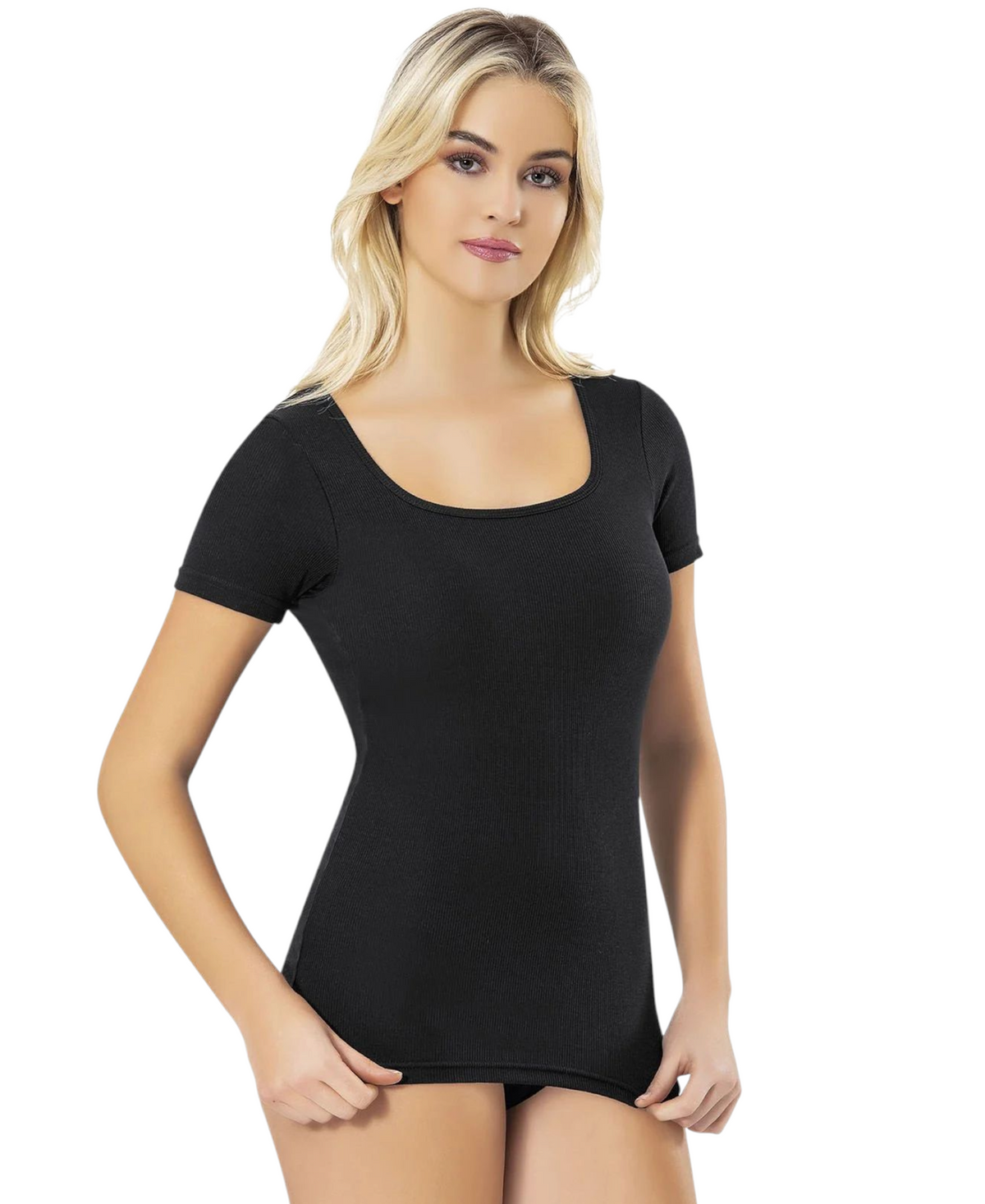 Shirttop – Damen Modal-Rippshirt mit Karree-Ausschnitt, Halbarm & Pads