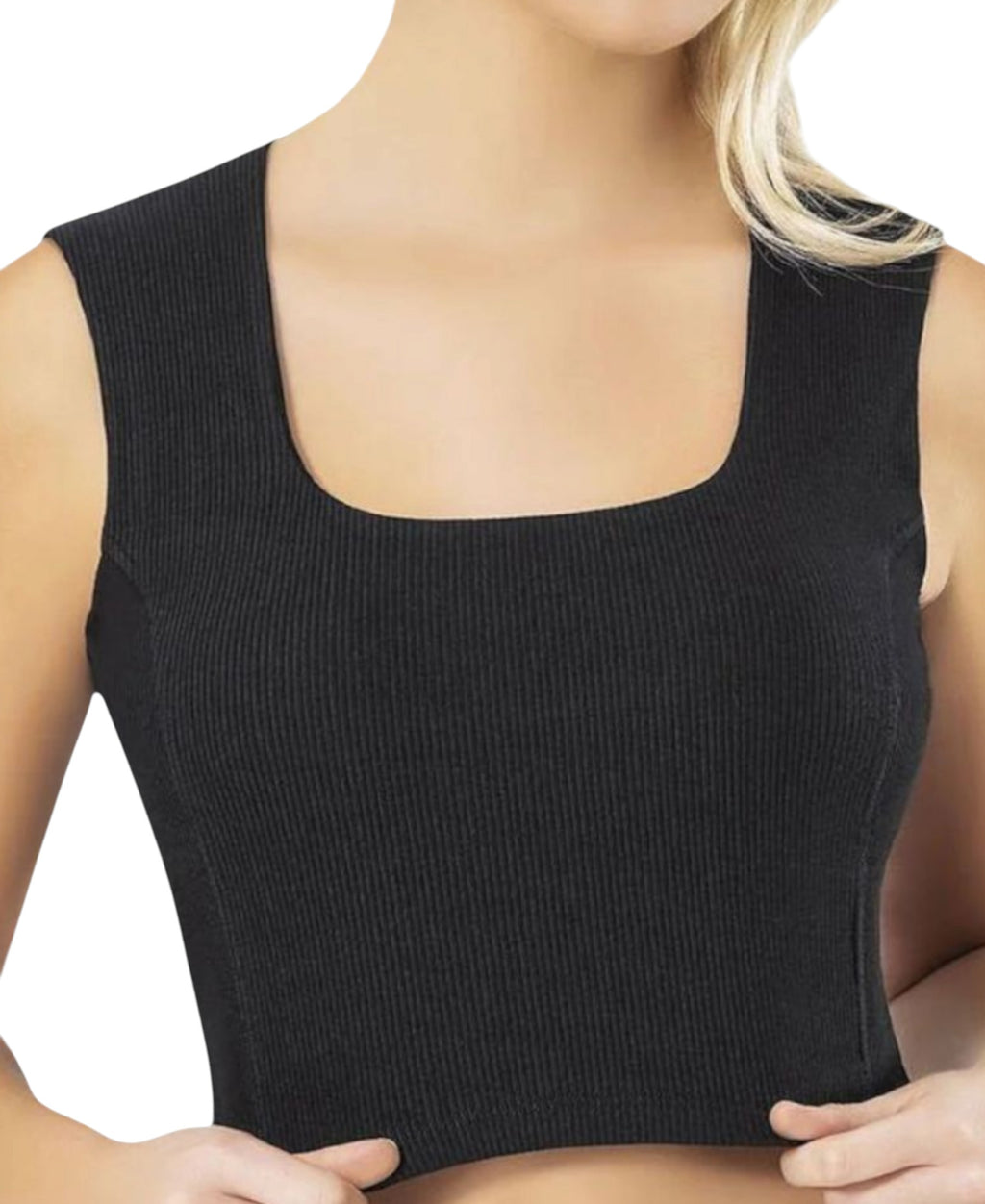 Crop-Top Damen Ripp-Top aus Baumwolle mit Karree-Ausschnitt, figurbetont