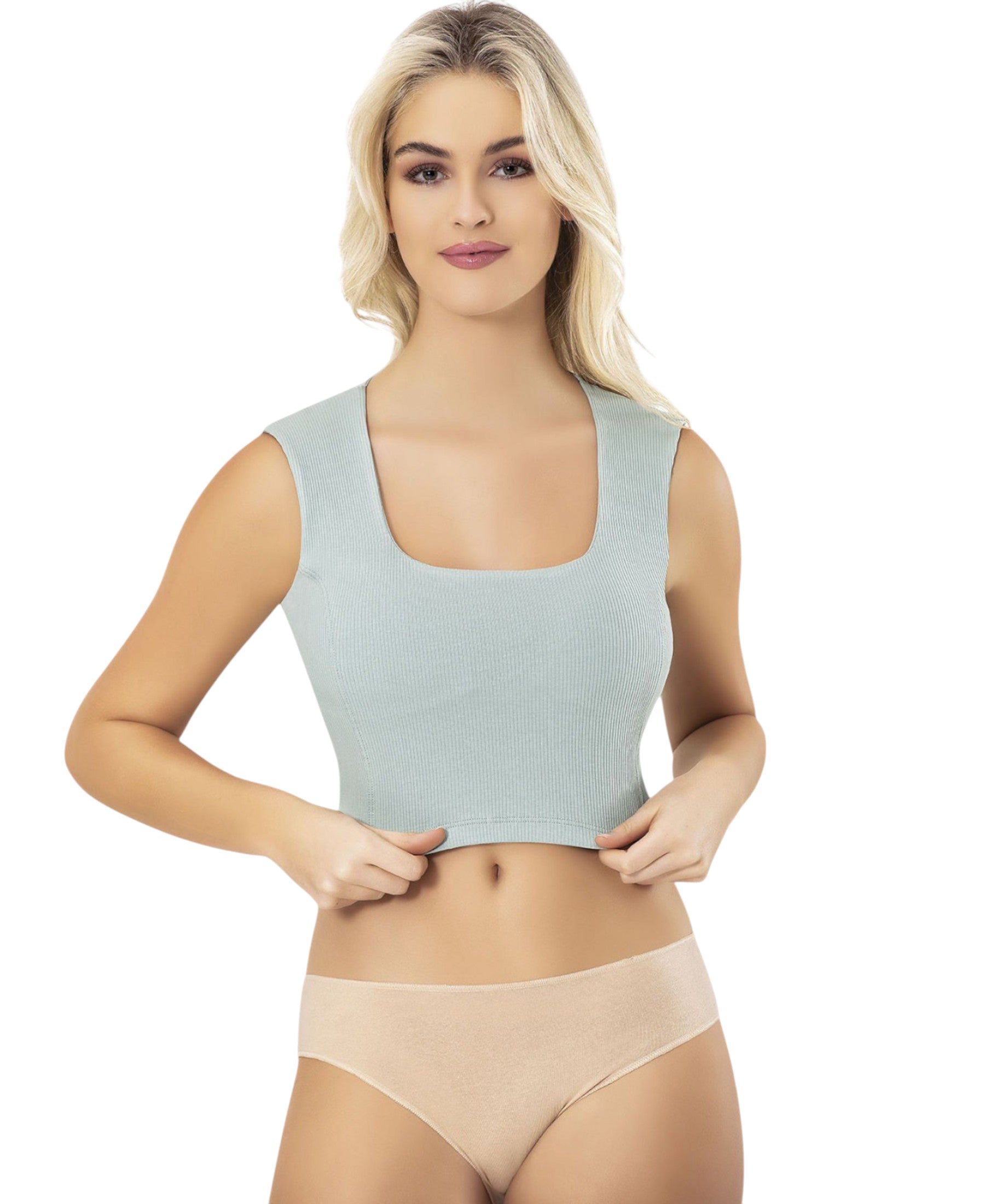 Crop-Top Damen Ripp-Top aus Baumwolle mit Karree-Ausschnitt, figurbetont