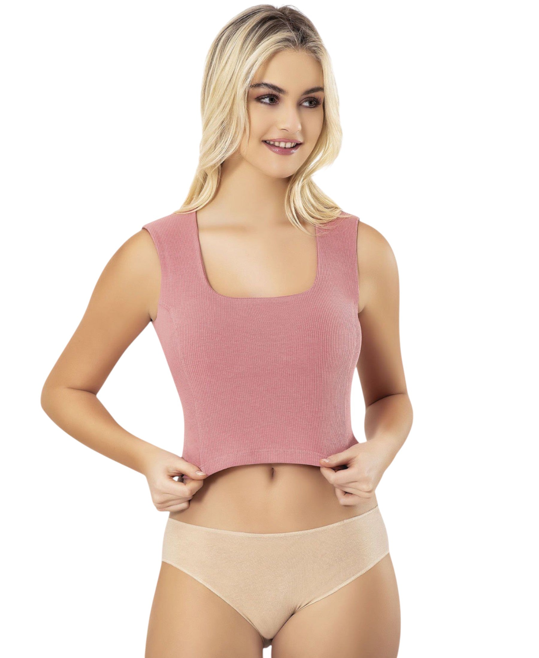 Crop-Top Damen Ripp-Top aus Baumwolle mit Karree-Ausschnitt, figurbetont