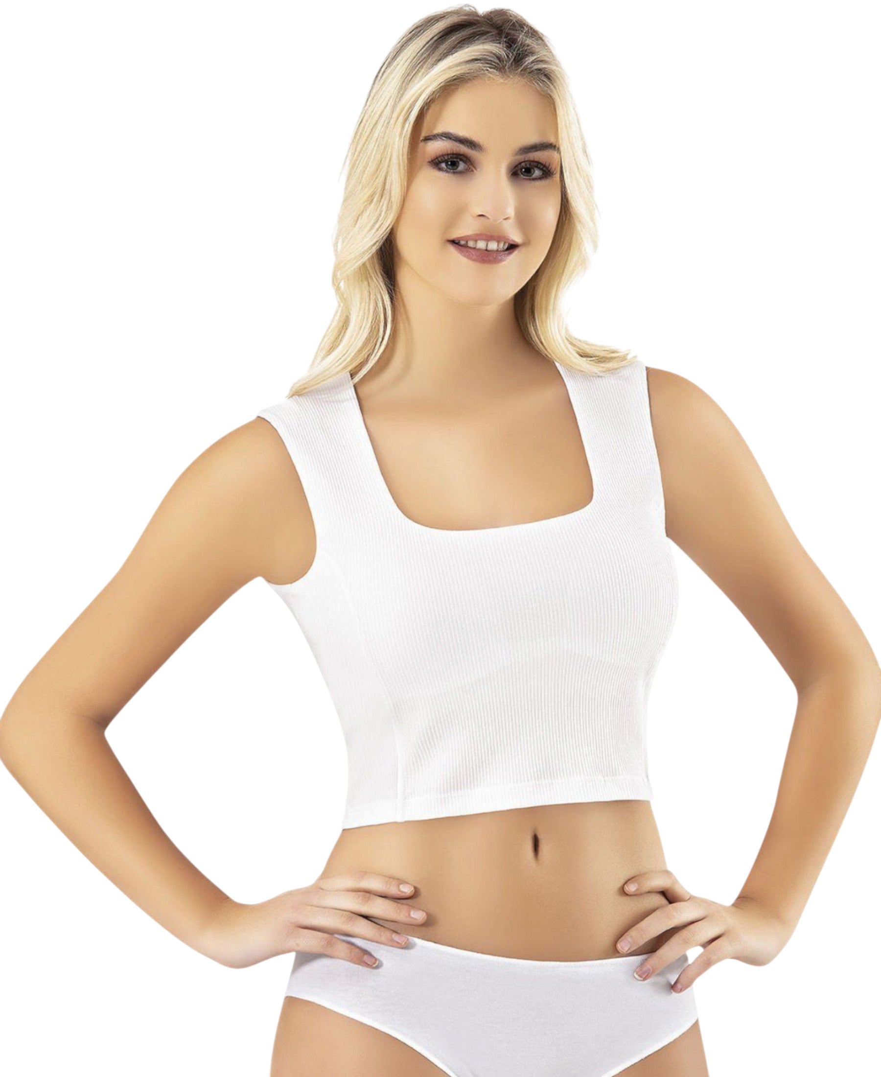 Crop-Top Damen Ripp-Top aus Baumwolle mit Karree-Ausschnitt, figurbetont