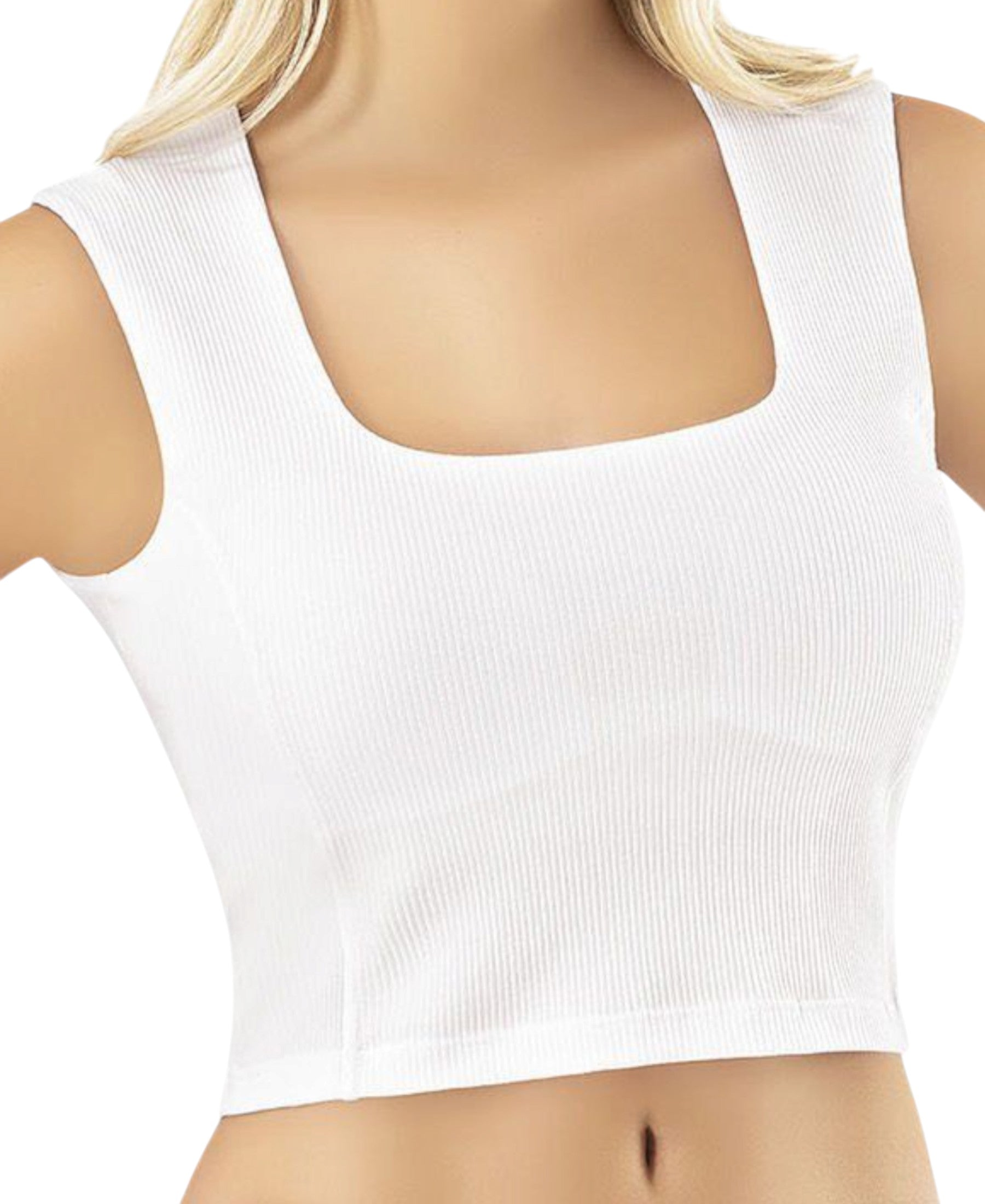 Crop-Top Damen Ripp-Top aus Baumwolle mit Karree-Ausschnitt, figurbetont