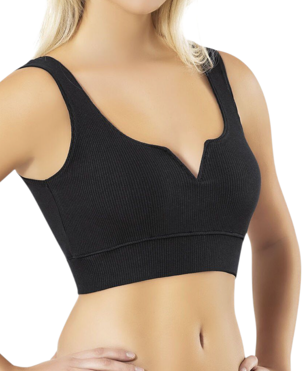 Crop-Top mit V-Detail-Ausschnitt - geripptes Bustier aus Baumwolle