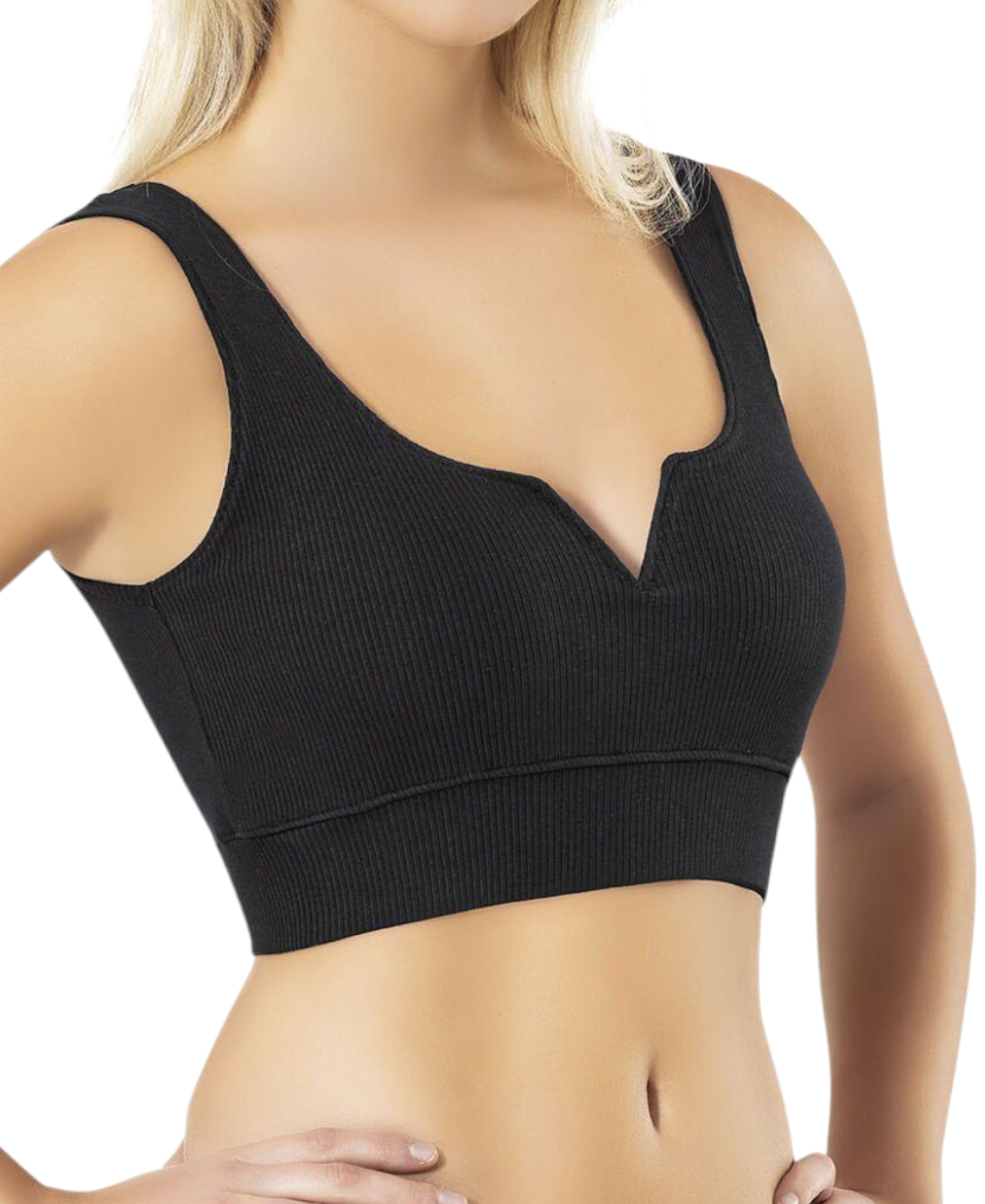 Crop-Top mit V-Detail-Ausschnitt - geripptes Bustier aus Baumwolle