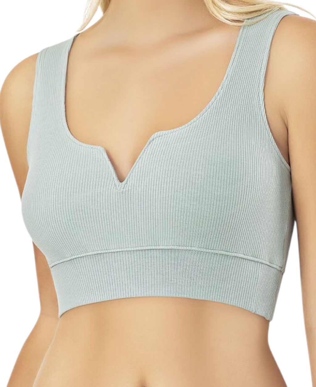 Crop-Top mit V-Detail-Ausschnitt - geripptes Bustier aus Baumwolle