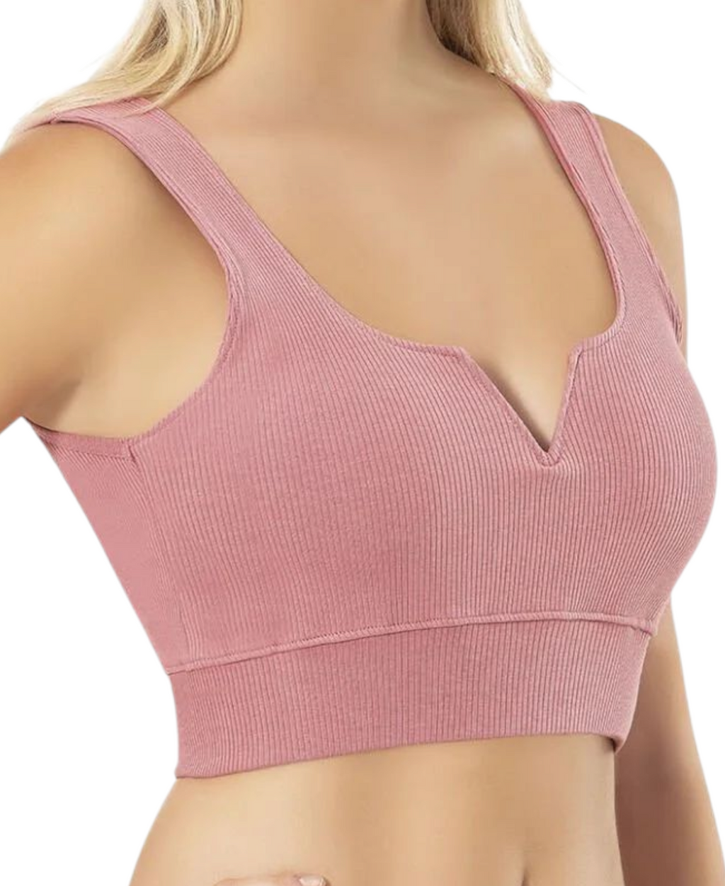 Crop-Top mit V-Detail-Ausschnitt - geripptes Bustier aus Baumwolle