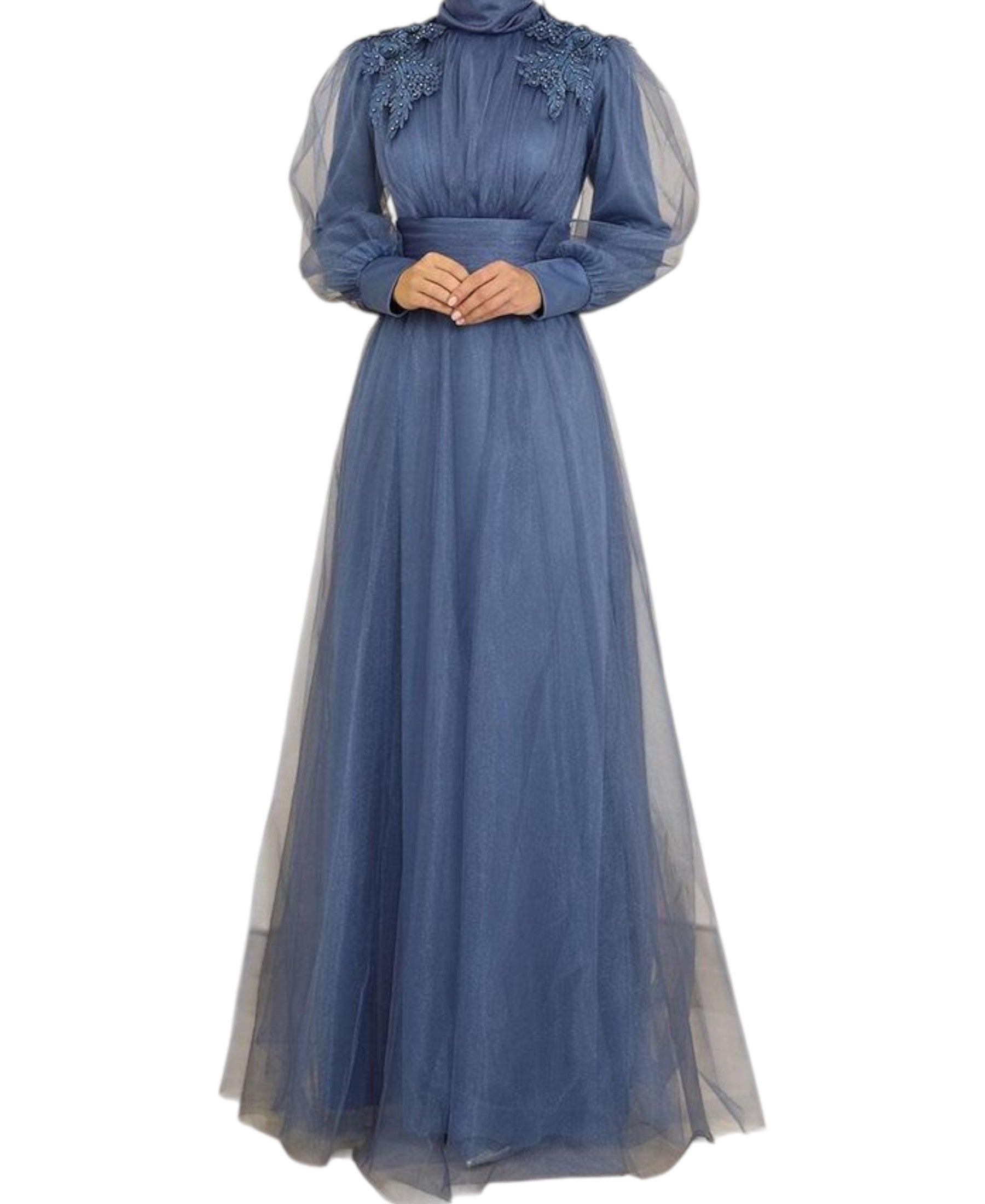 Tüllkleid Abendkleid mit Blumen Guipure-Details Abiye Abaya - Modest Fashion