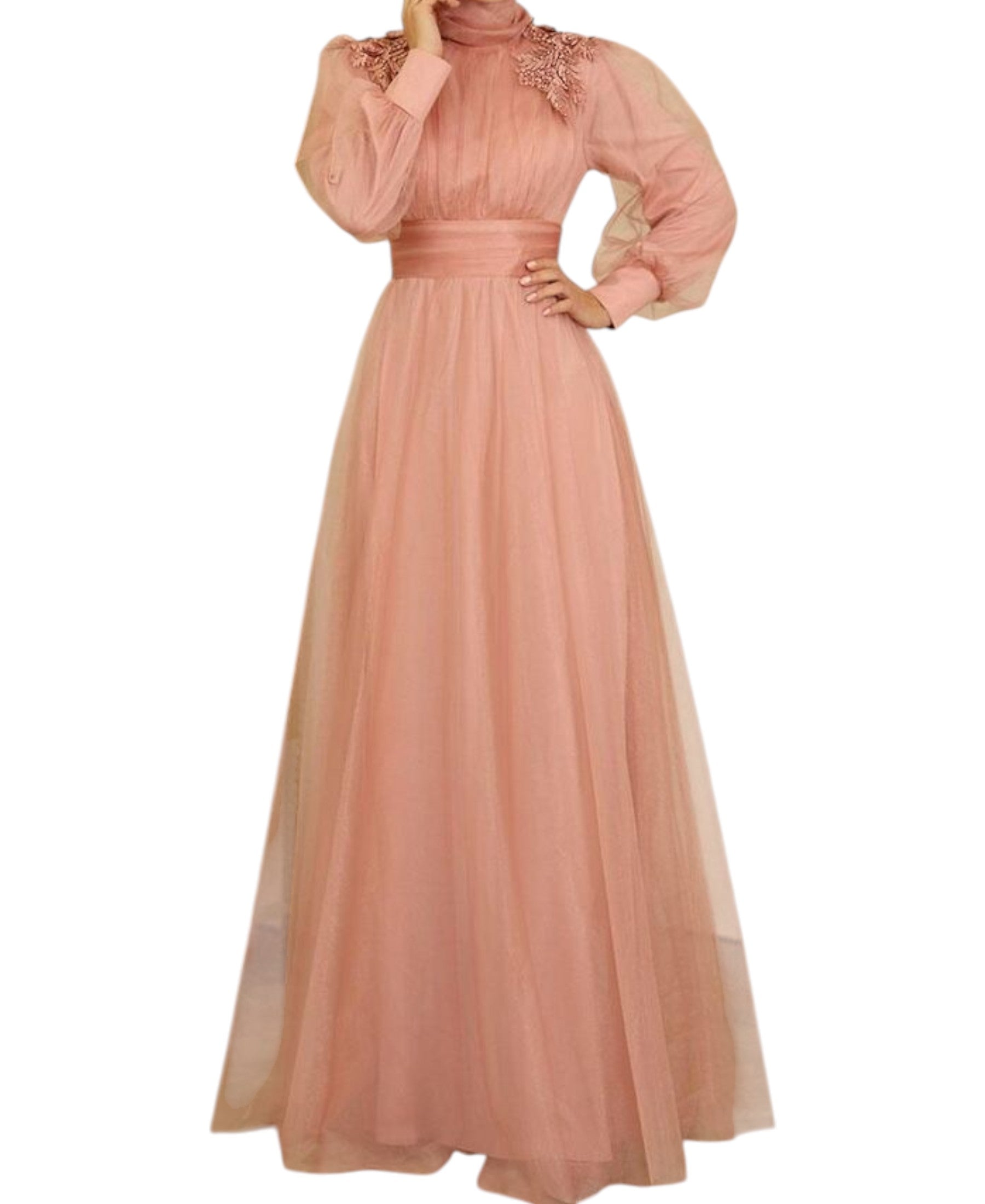 Tüllkleid Abendkleid mit Blumen Guipure-Details Abiye Abaya - Modest Fashion