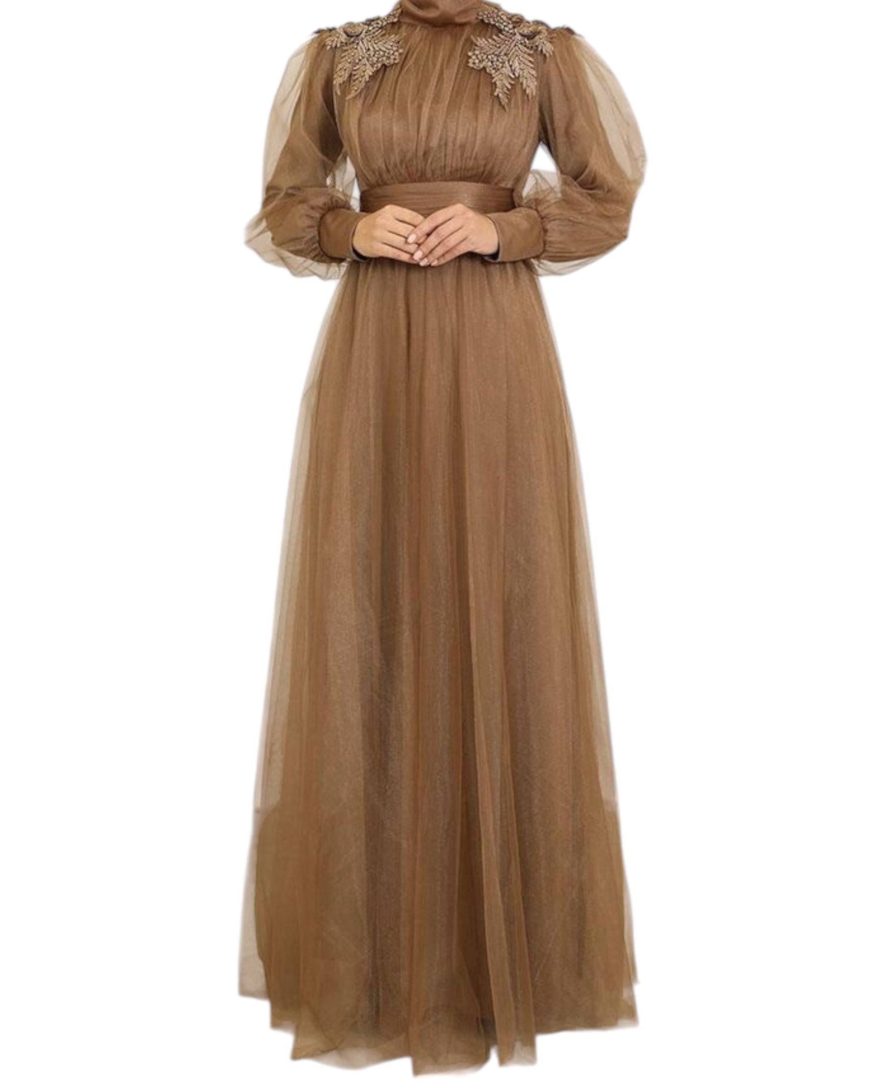 Tüllkleid Abendkleid mit Blumen Guipure-Details Abiye Abaya - Modest Fashion