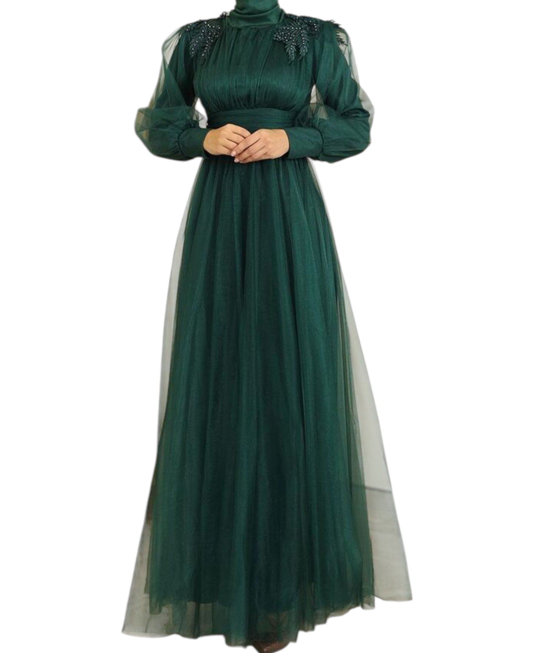 Tüllkleid Abendkleid mit Blumen Guipure-Details Abiye Abaya - Modest Fashion