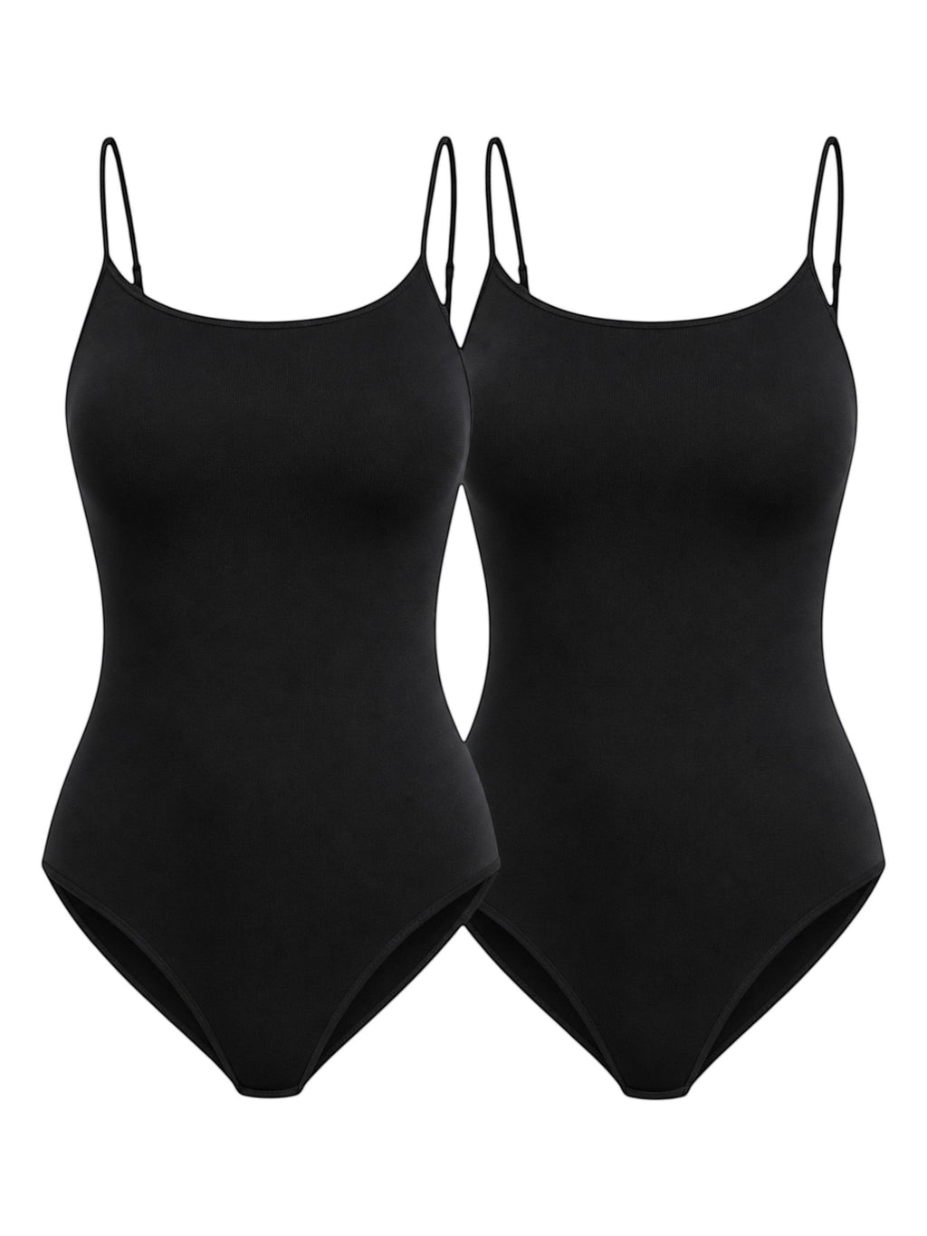 ModaVitrini Zweierpack schwarze Damen Bodys mit Spaghettiträgern und quadratischem Ausschnitt, Rippstrick