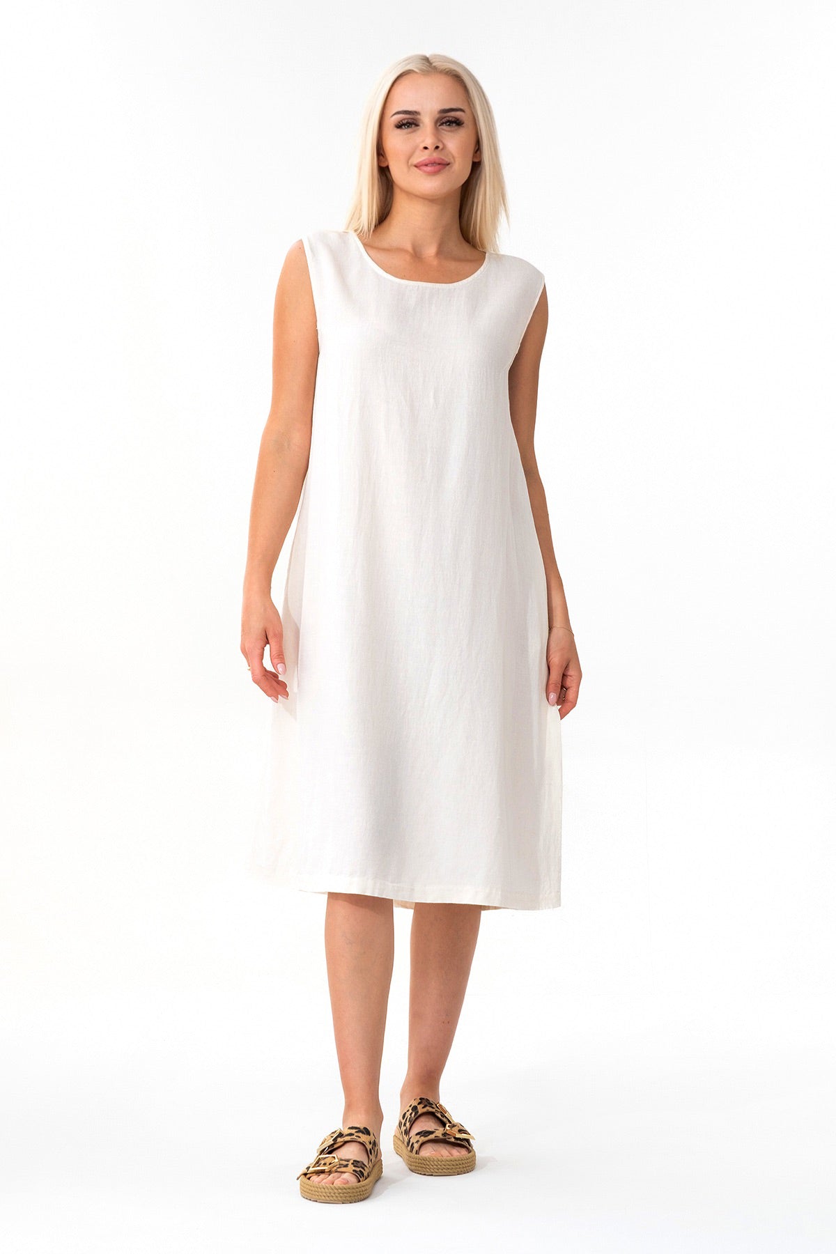 Sommerkleid  aus Leinenmix mit Taschen, Strandkleid ärmellos, locker geschnitten