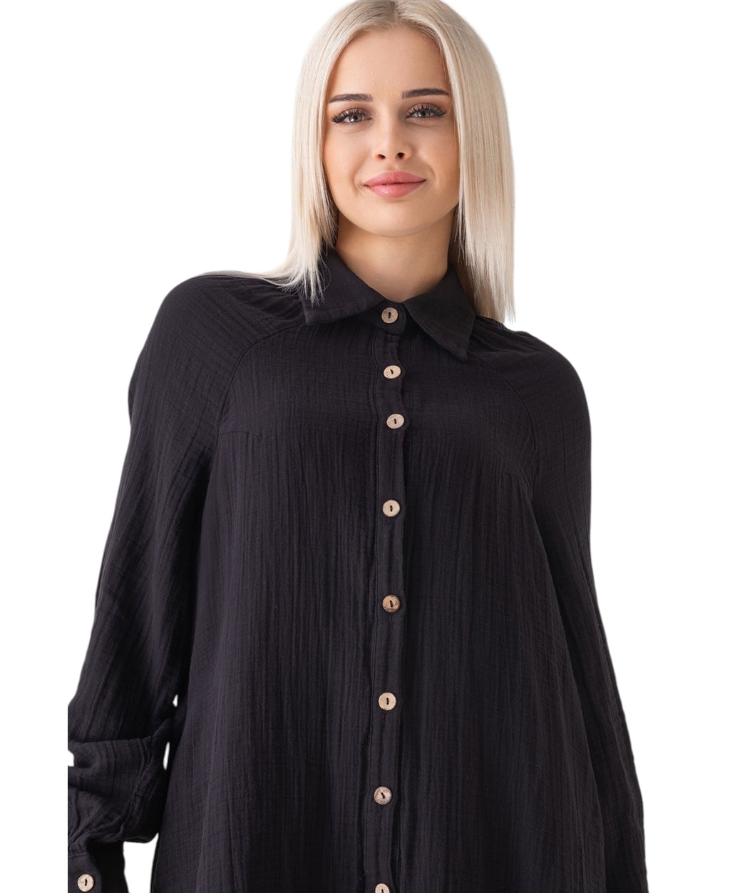 Longtunika Musselin 130cm lang Kokosknopf  100% Baumwolle Modest Look 36-50