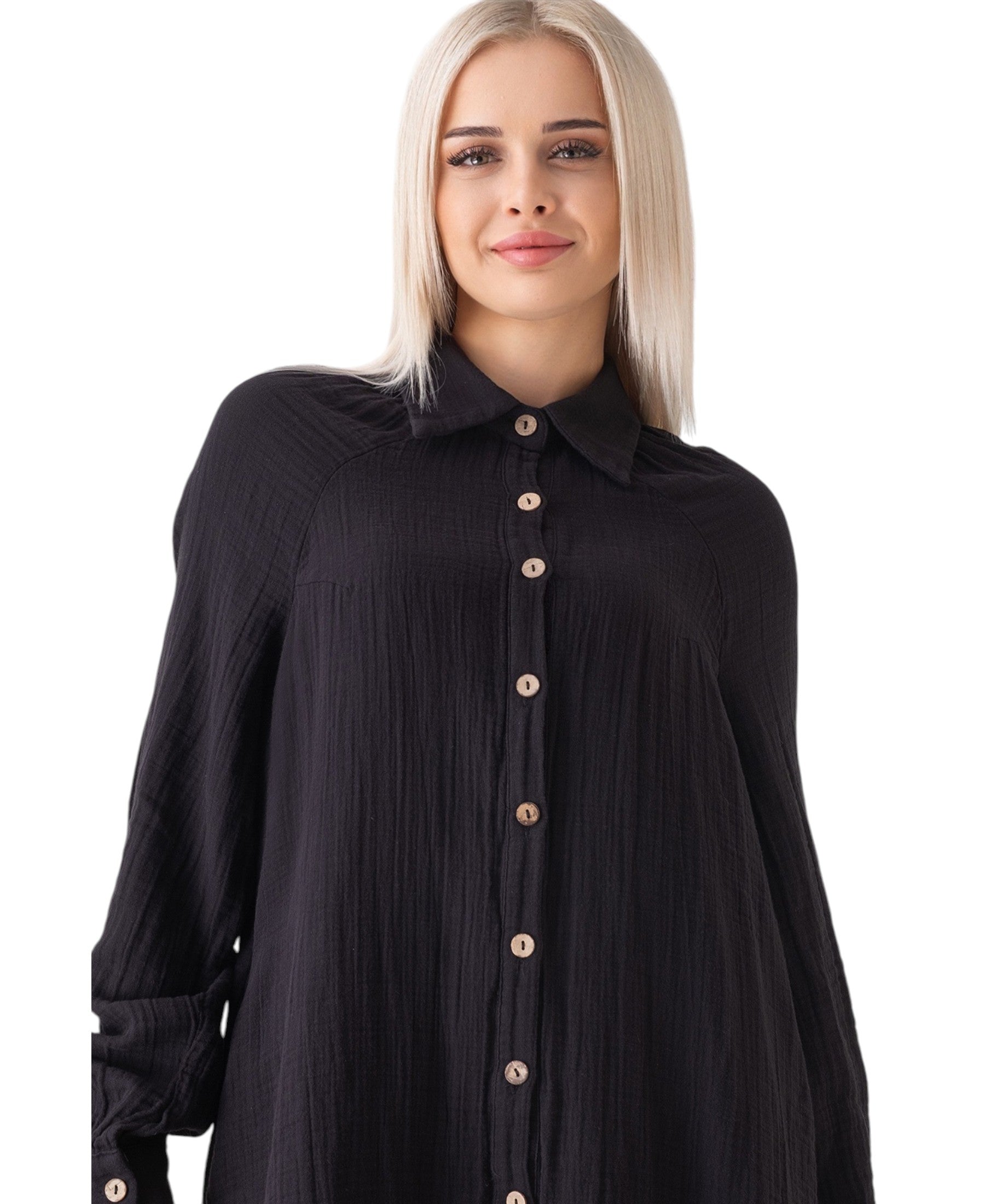 Longtunika Musselin 130cm lang Kokosknopf  100% Baumwolle Modest Look 36-50