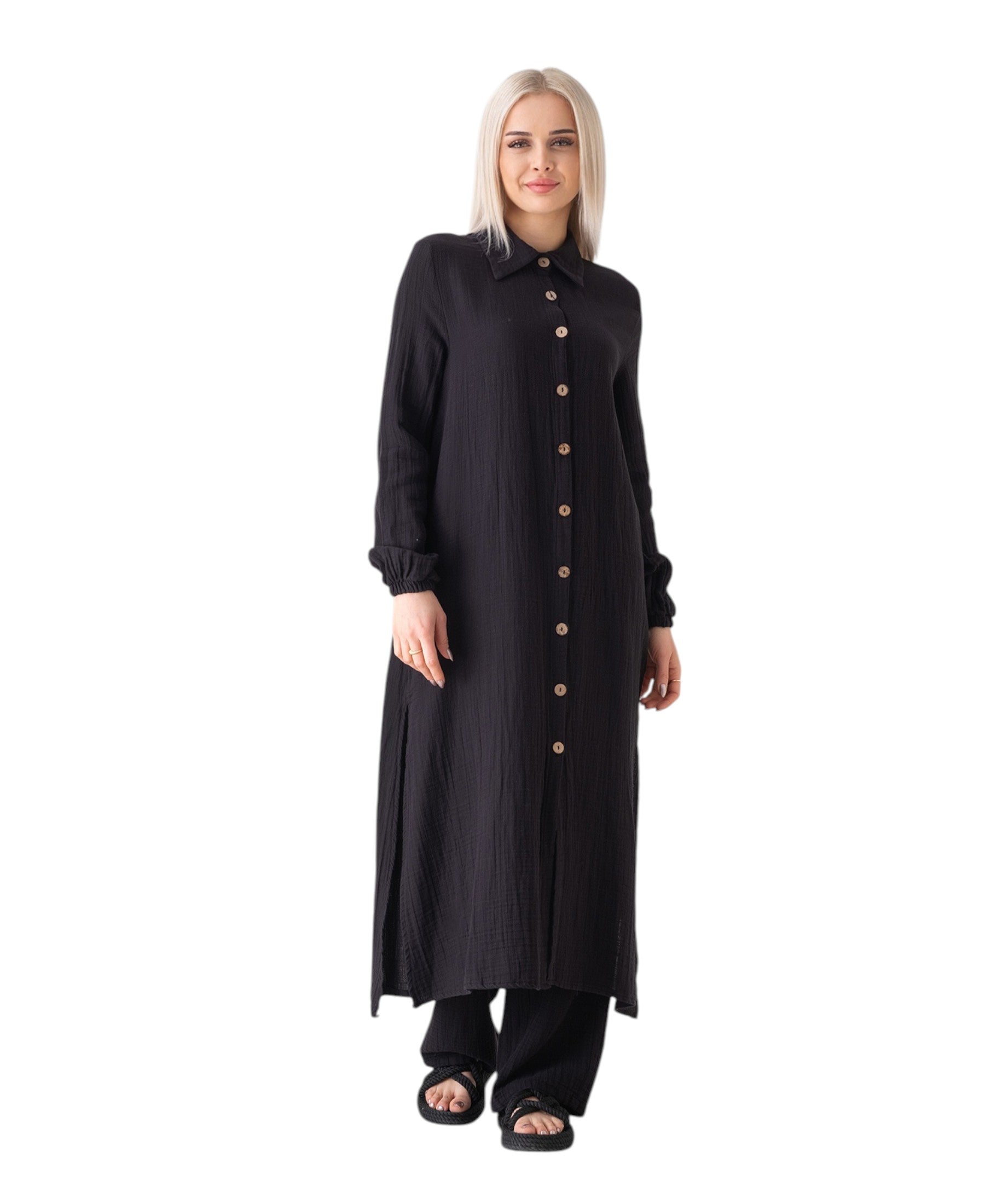 Longtunika Musselin 130cm lang Kokosknopf  100% Baumwolle Modest Look 36-50