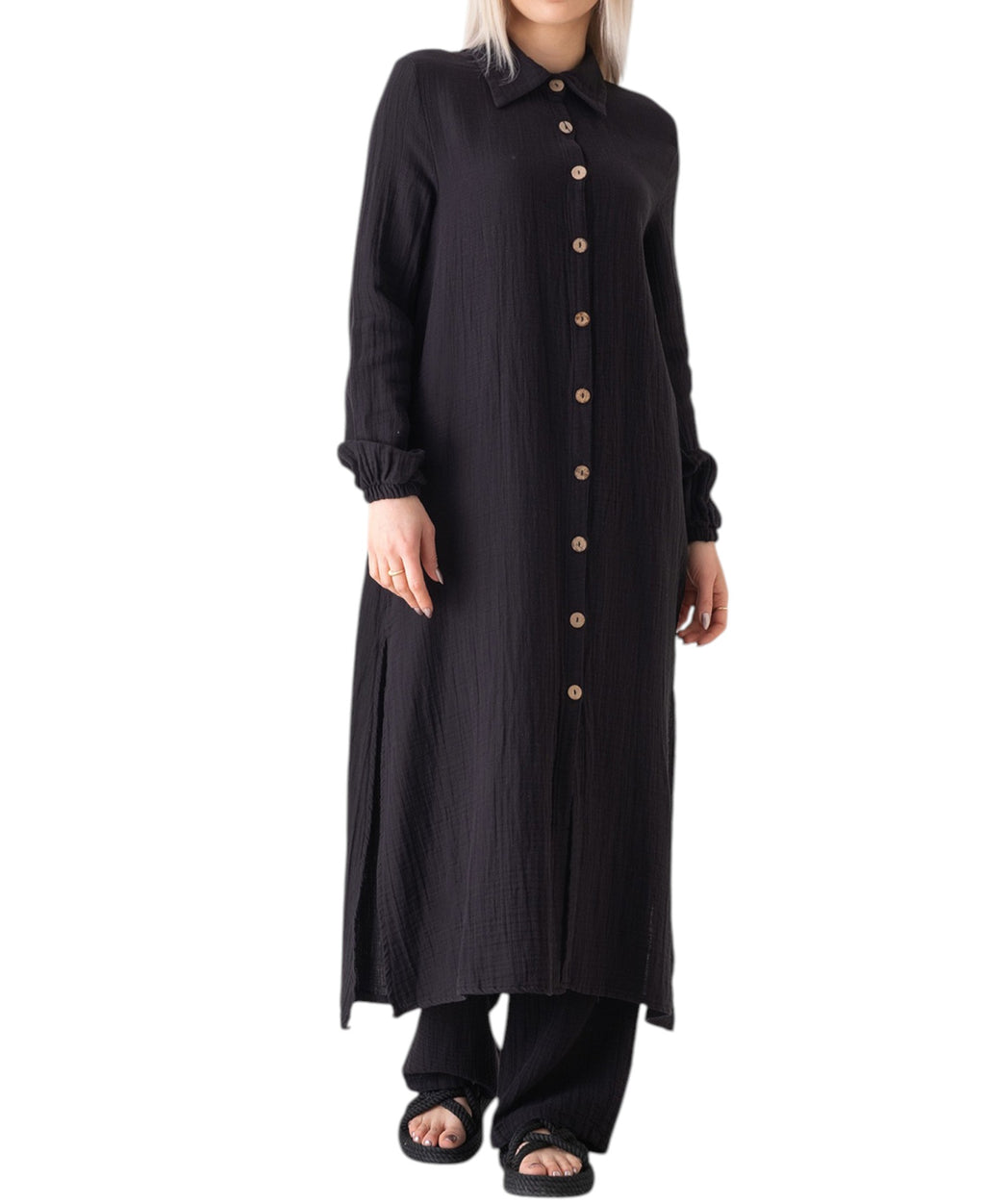 Longtunika Musselin 130cm lang Kokosknopf  100% Baumwolle Modest Look 36-50