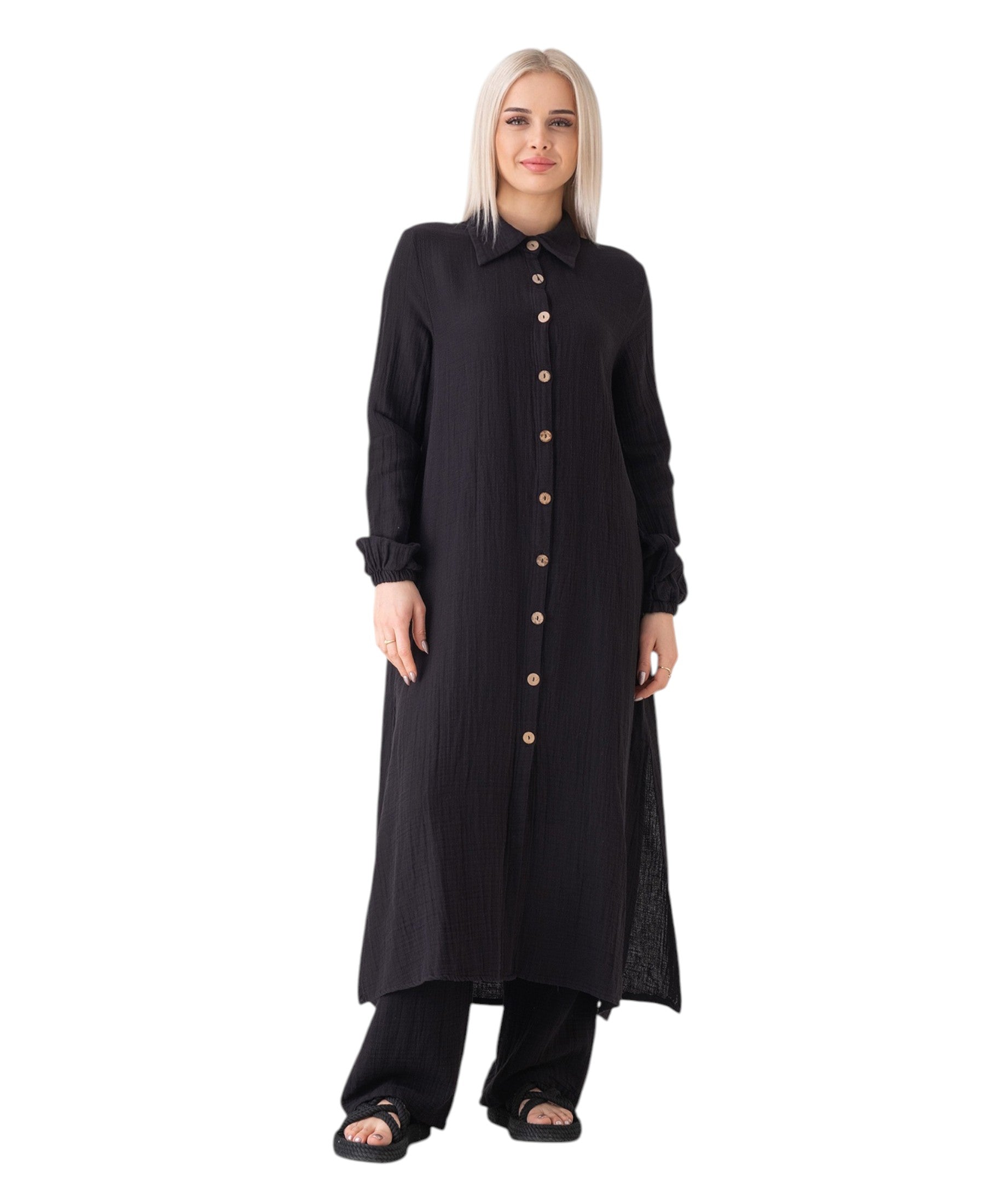 Longtunika Musselin 130cm lang Kokosknopf  100% Baumwolle Modest Look 36-50