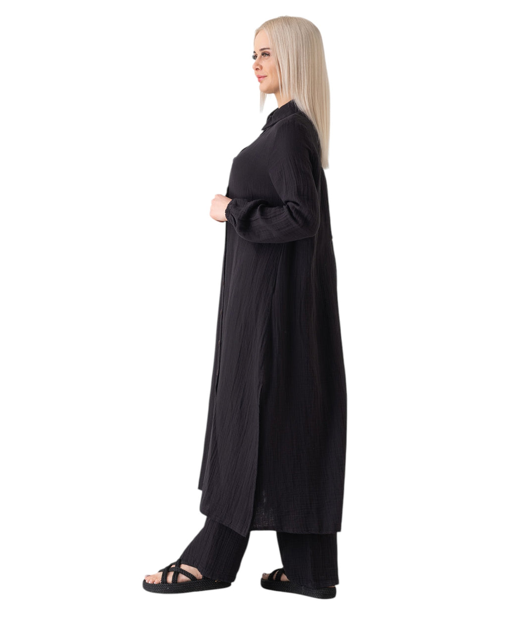 Longtunika Musselin 130cm lang Kokosknopf  100% Baumwolle Modest Look 36-50