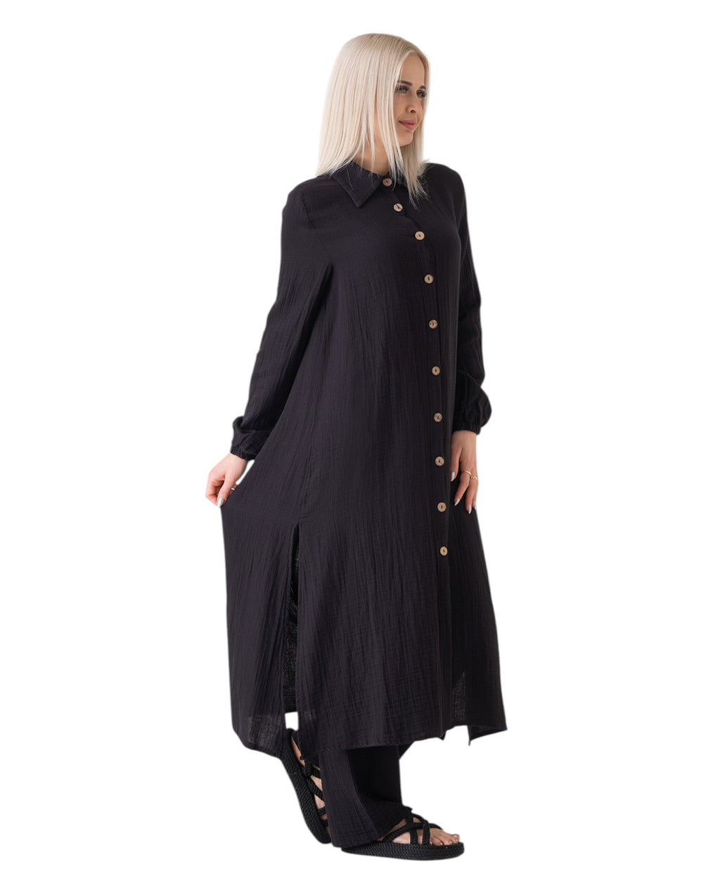 Longtunika Musselin 130cm lang Kokosknopf  100% Baumwolle Modest Look 36-50