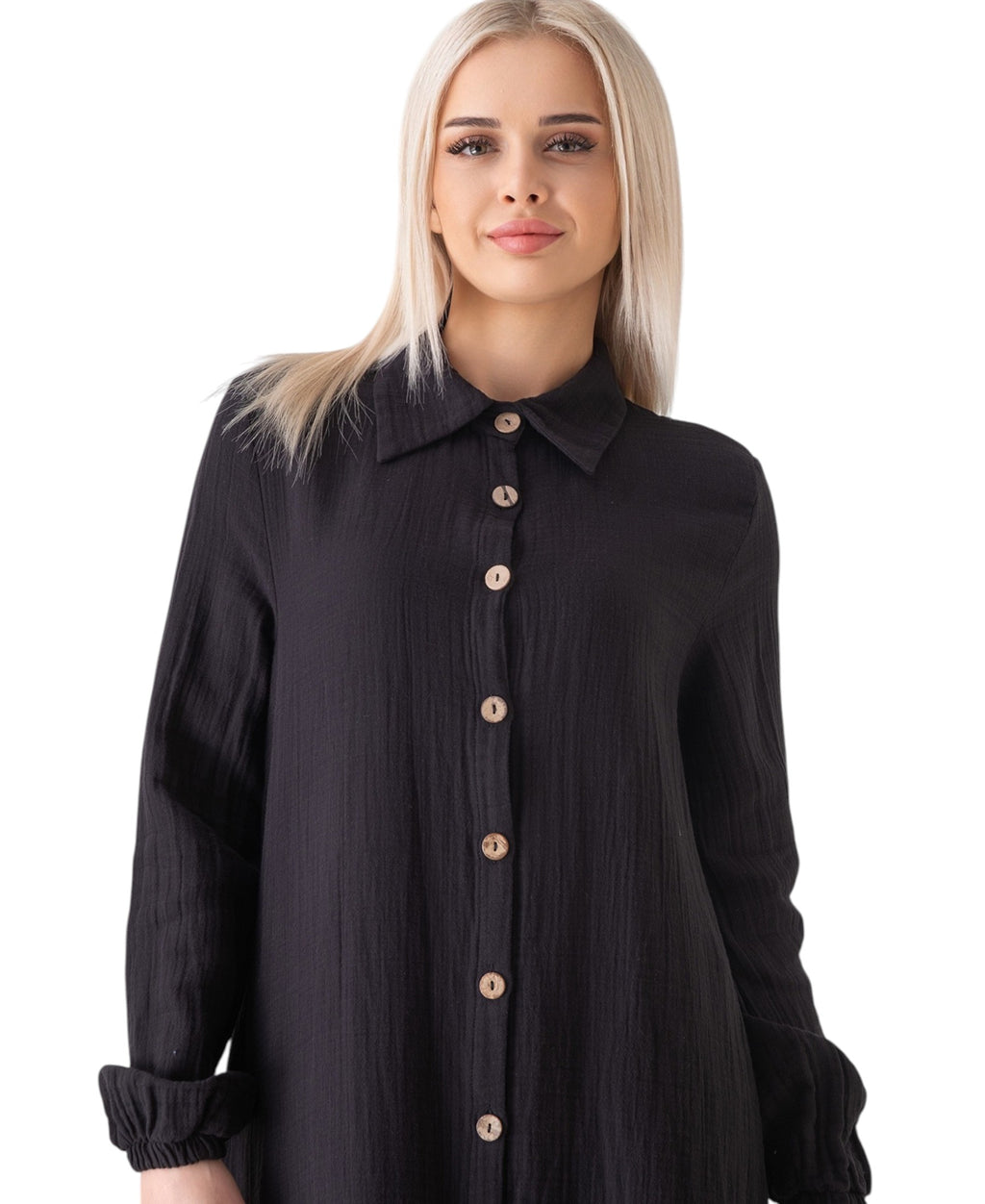 Longtunika Musselin 130cm lang Kokosknopf  100% Baumwolle Modest Look 36-50