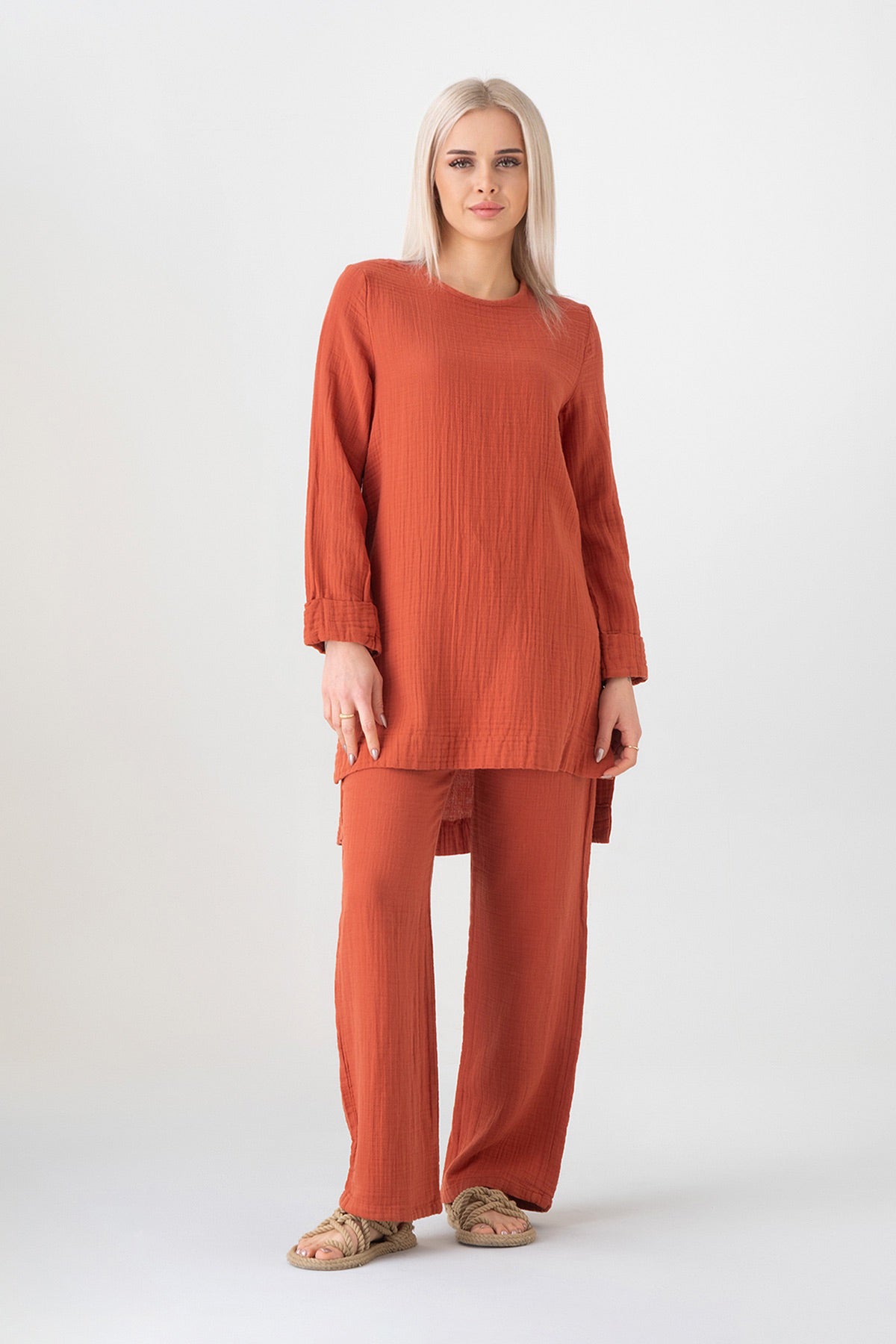 Hosenanzug – Tunika Set aus Musselin, 100 % Baumwolle, Modest Fashion