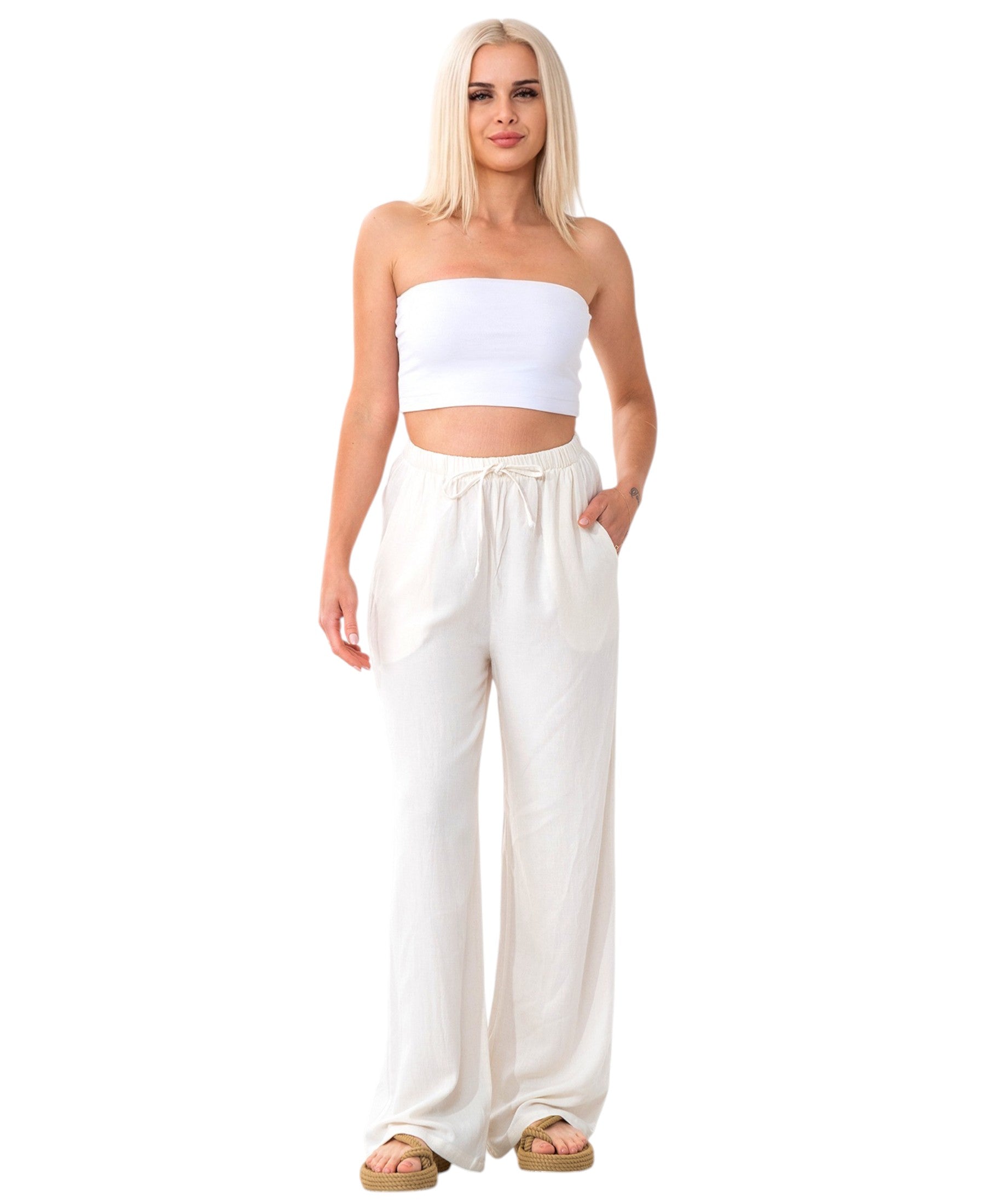 Leinenhose Damen mit Kordelzug, Stoffhose aus hochwertigem Leinenmix