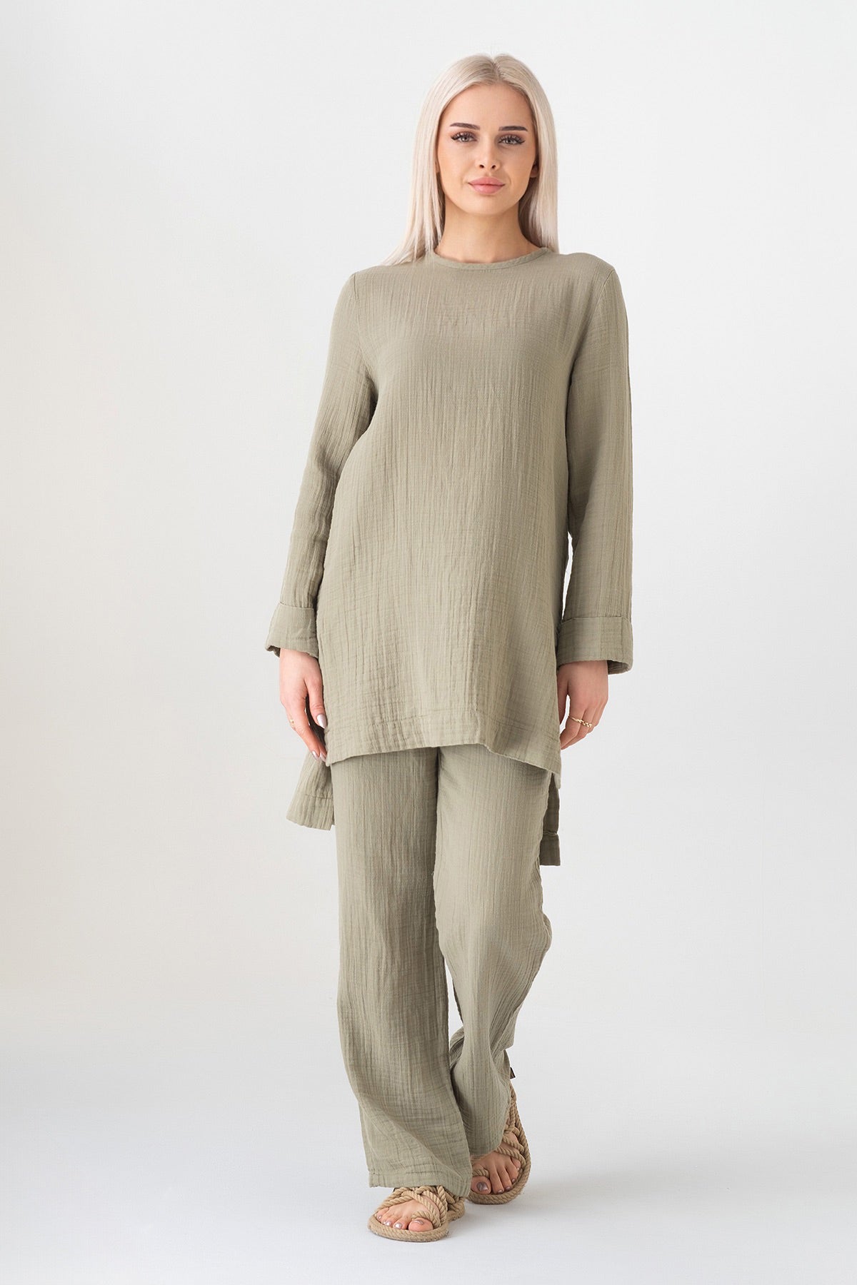 Hosenanzug – Tunika Set aus Musselin, 100 % Baumwolle, Modest Fashion