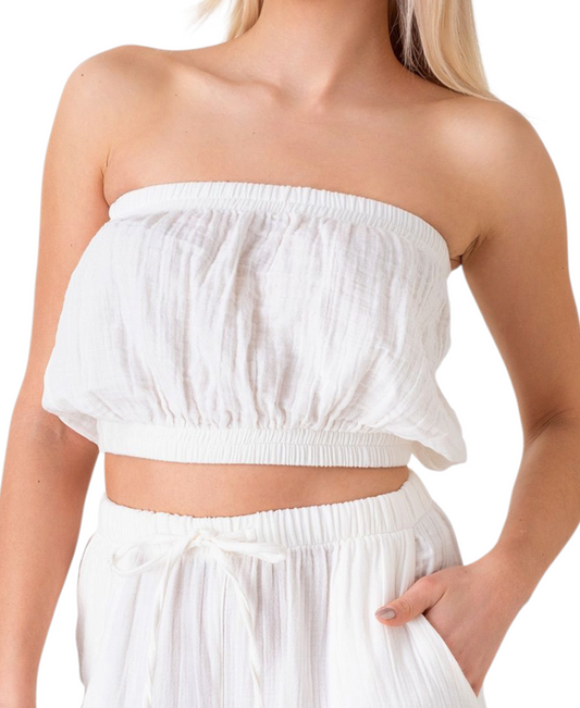 Crop-Top – Trägerloses Musselin-Oberteil mit Gummizug aus 100 % Baumwolle