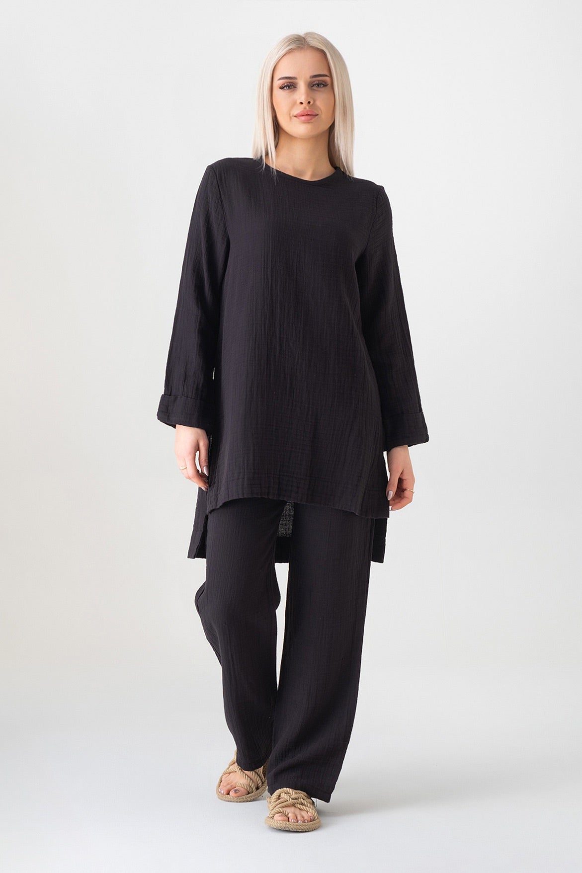 Hosenanzug – Tunika Set aus Musselin, 100 % Baumwolle, Modest Fashion