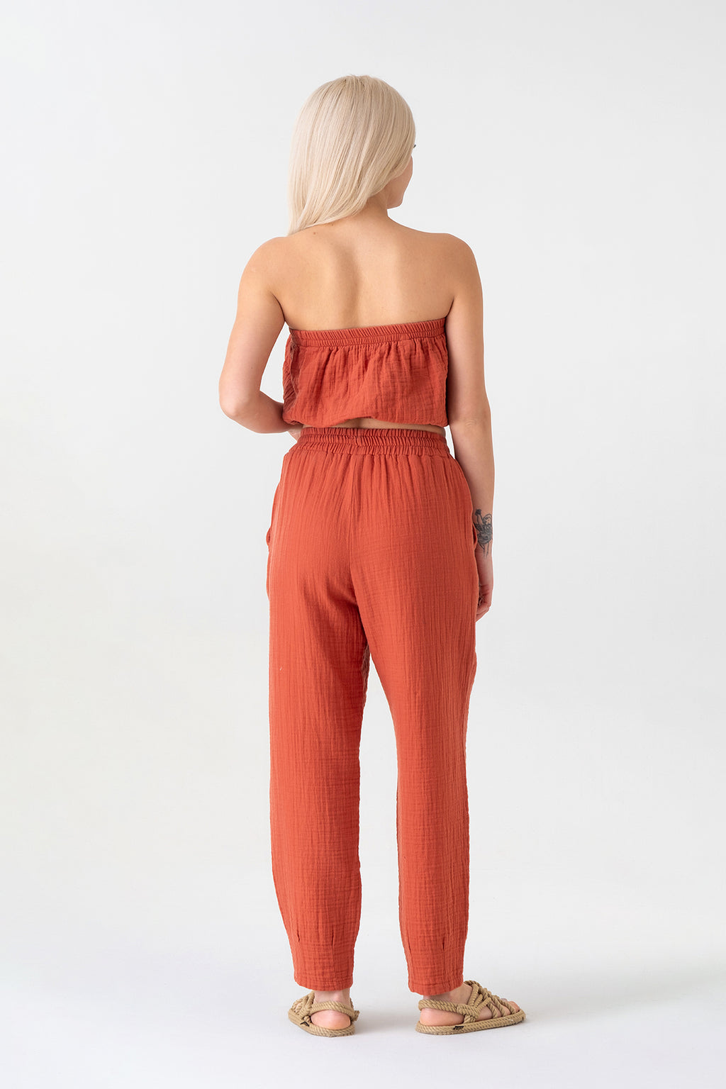 Schlupfhose Musselin Sommerhose, 100 % Baumwolle, elastischer Bund, Knöchellänge terrakotta