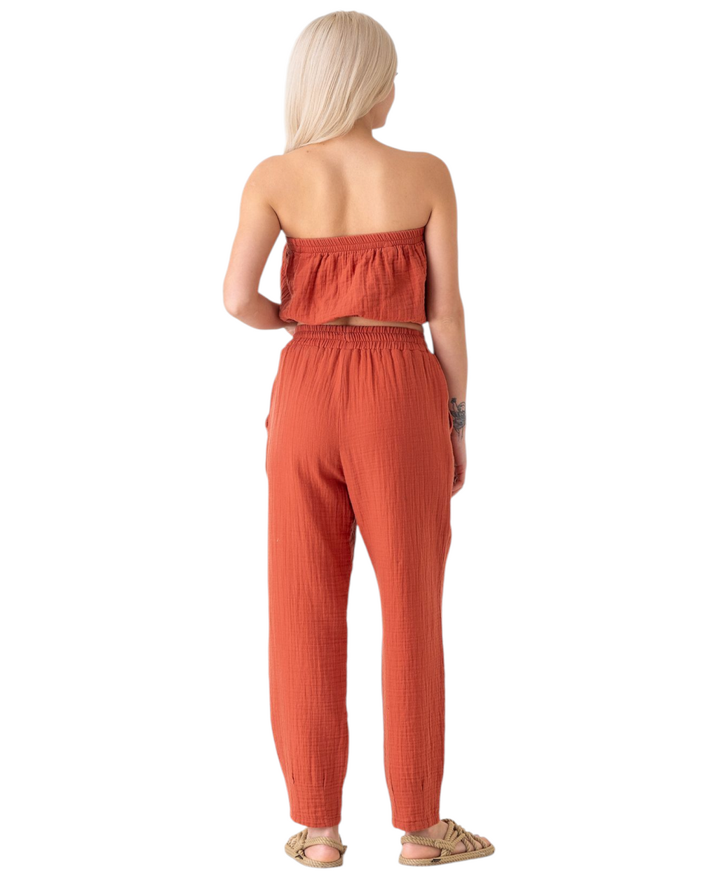 Schlupfhose Musselin Sommerhose, 100 % Baumwolle, elastischer Bund, Knöchellänge terrakotta