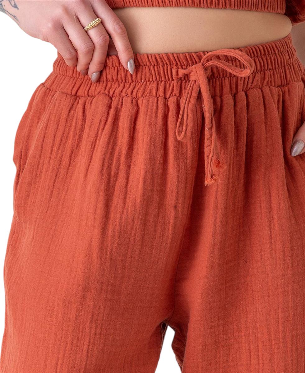 Schlupfhose Musselin Sommerhose, 100 % Baumwolle, elastischer Bund, Knöchellänge terrakotta