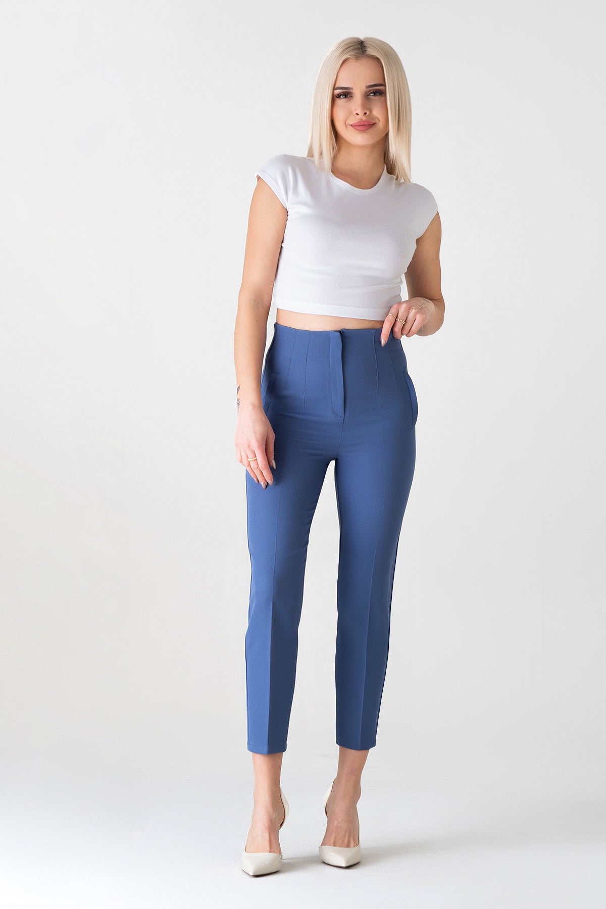 Bügelfaltenhose Damen Hose Elegant Slim Fit Stretch mit V-Detail