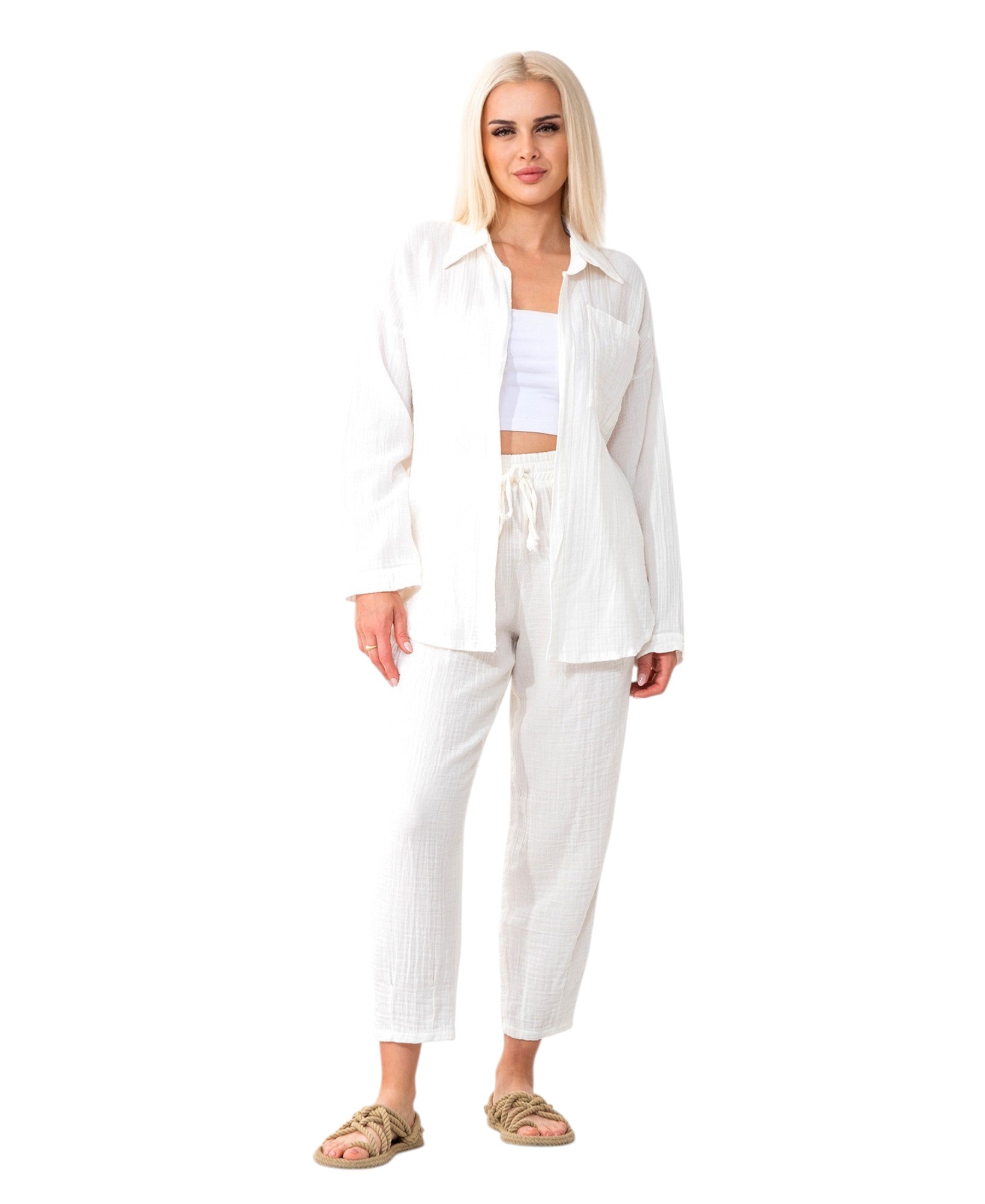 Hemdbluse Damen aus Musselin - Oversize Bluse Langarm mit Kragen