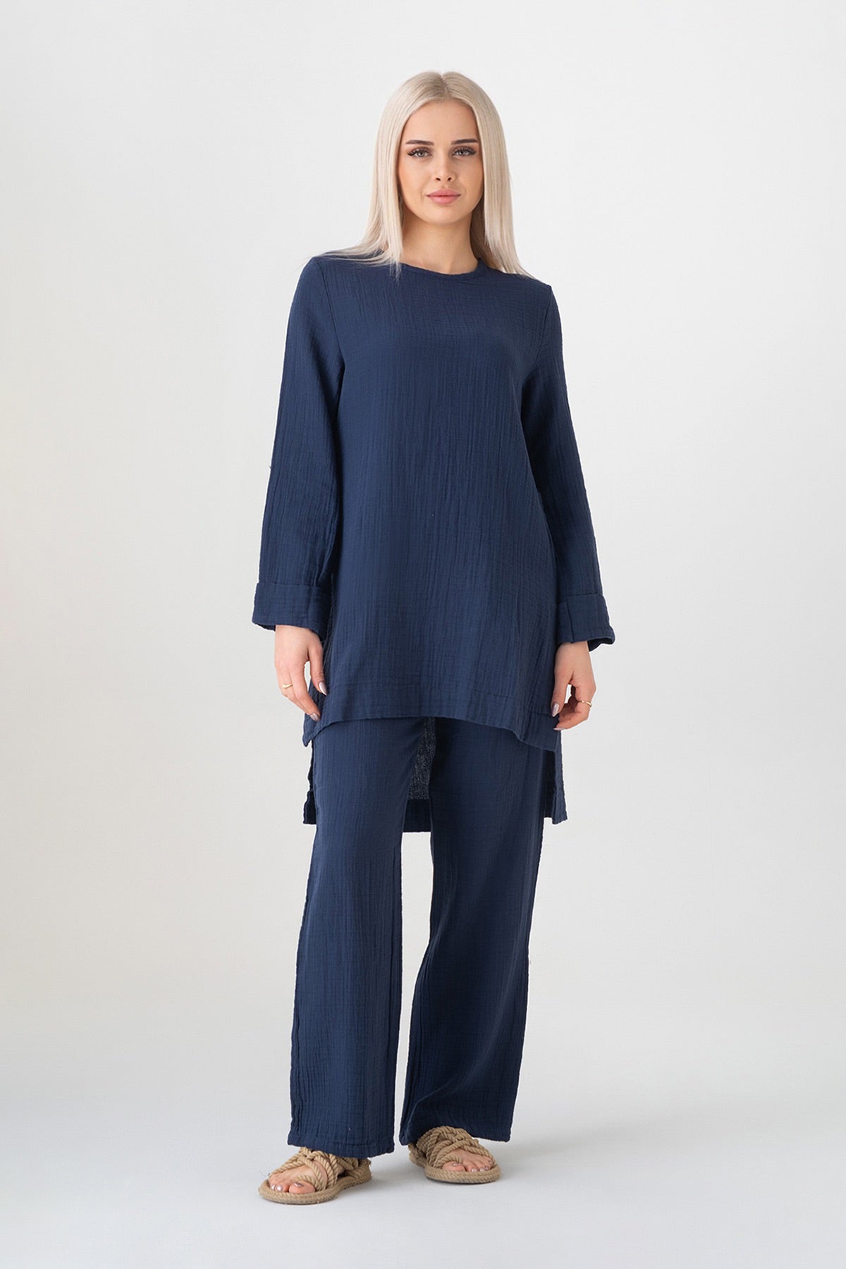 Hosenanzug – Tunika Set aus Musselin, 100 % Baumwolle, Modest Fashion