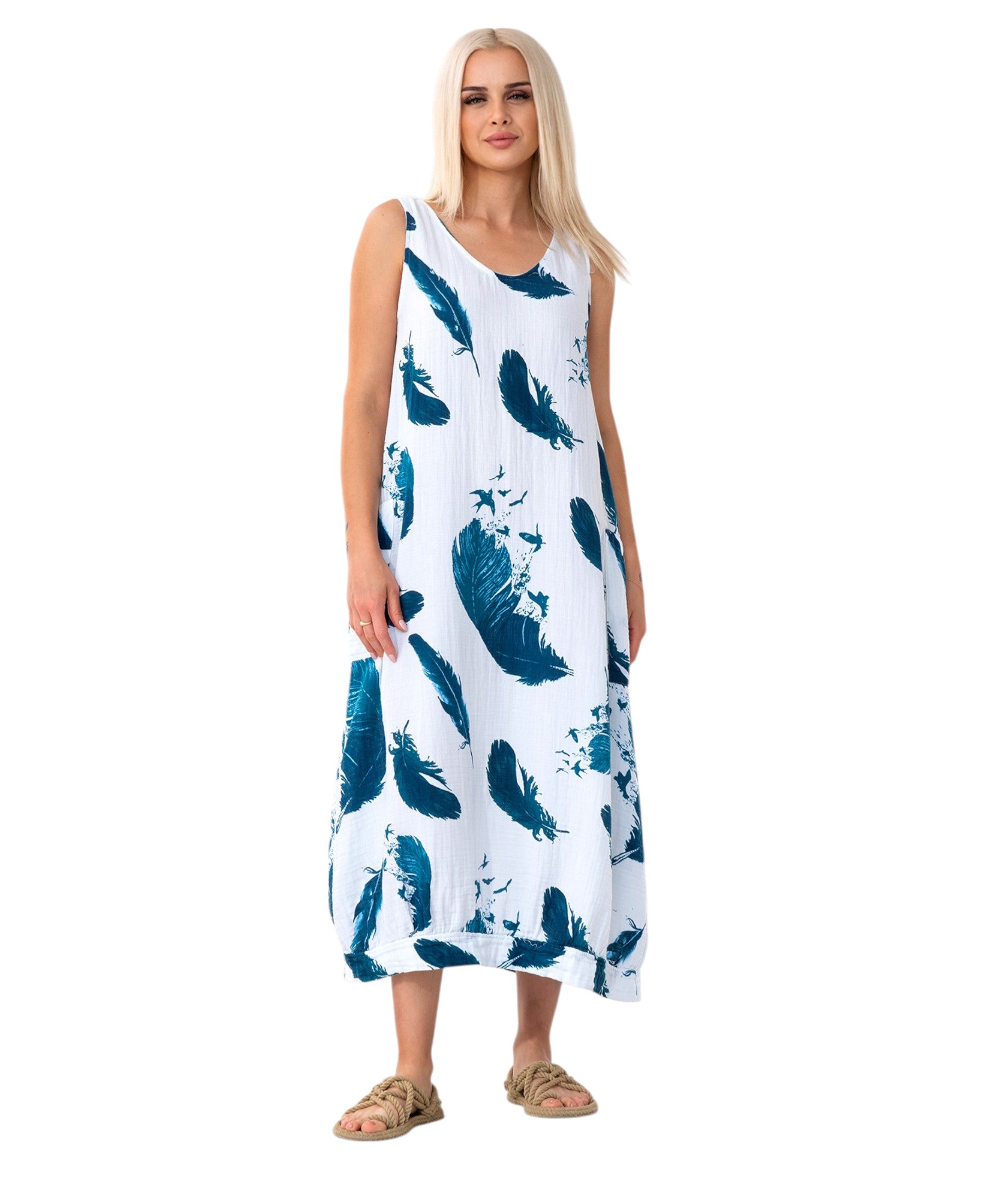 Sommerkleid Musselin Strandkleid Boho Look 100 % Baumwolle mit Taschen