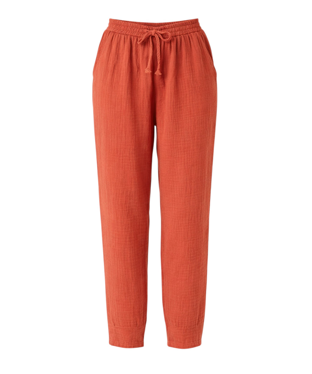 Schlupfhose Musselin Sommerhose, 100 % Baumwolle, elastischer Bund, Knöchellänge terrakotta