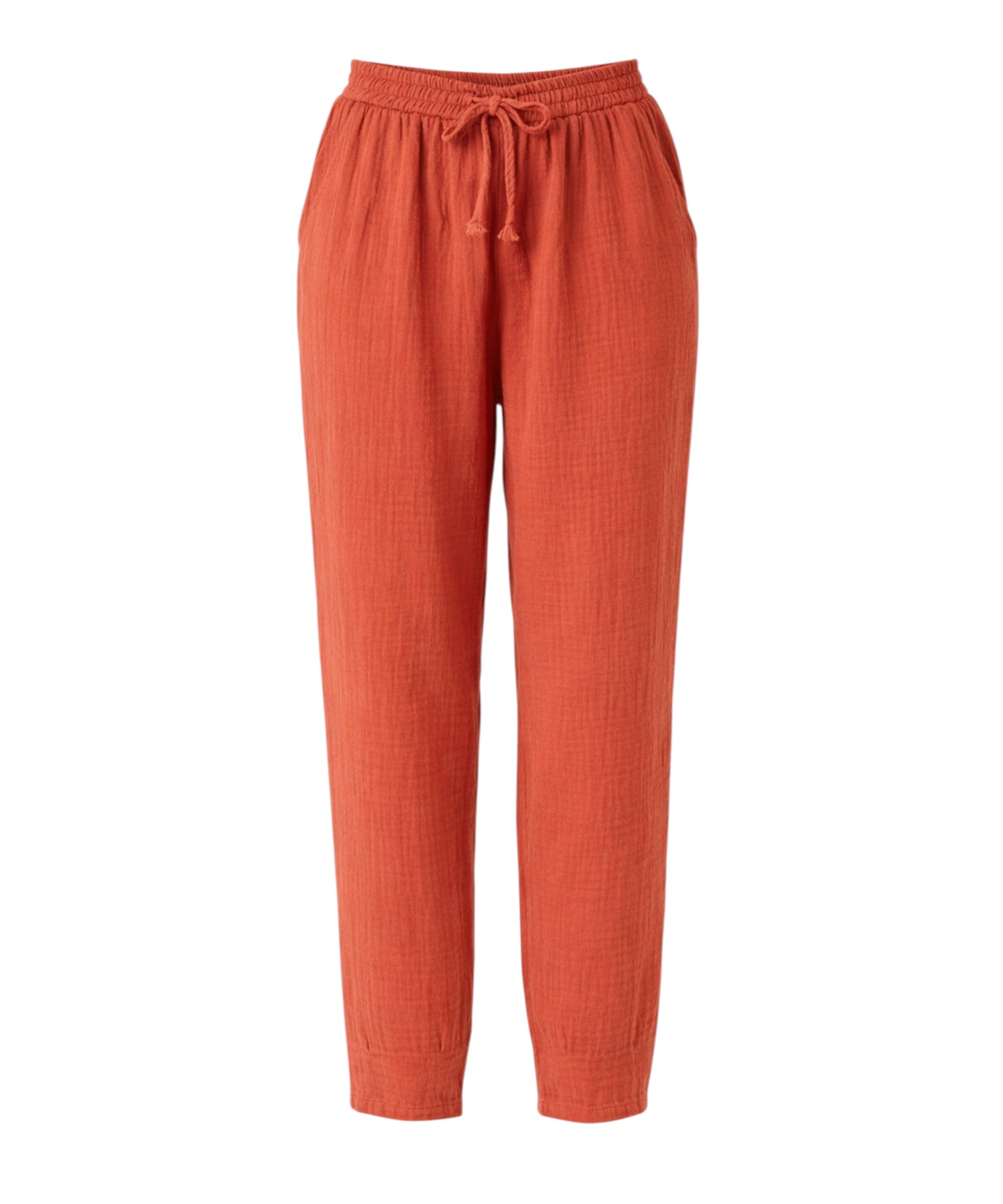 Schlupfhose Musselin Sommerhose, 100 % Baumwolle, elastischer Bund, Knöchellänge terrakotta