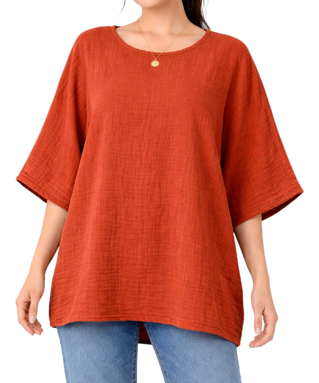 Blusentop Damen Musselin Oversize Bluse Fledermausärmel