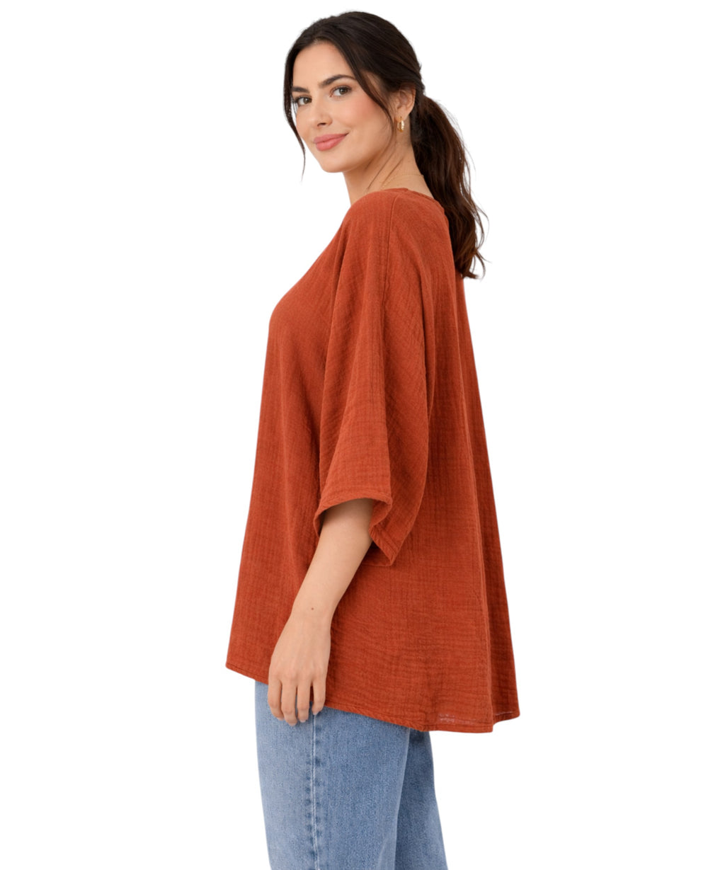 Blusentop Damen Musselin Oversize Bluse Fledermausärmel