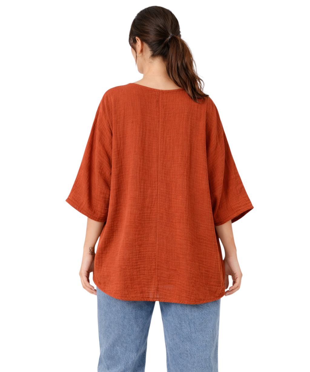 Blusentop Damen Musselin Oversize Bluse Fledermausärmel