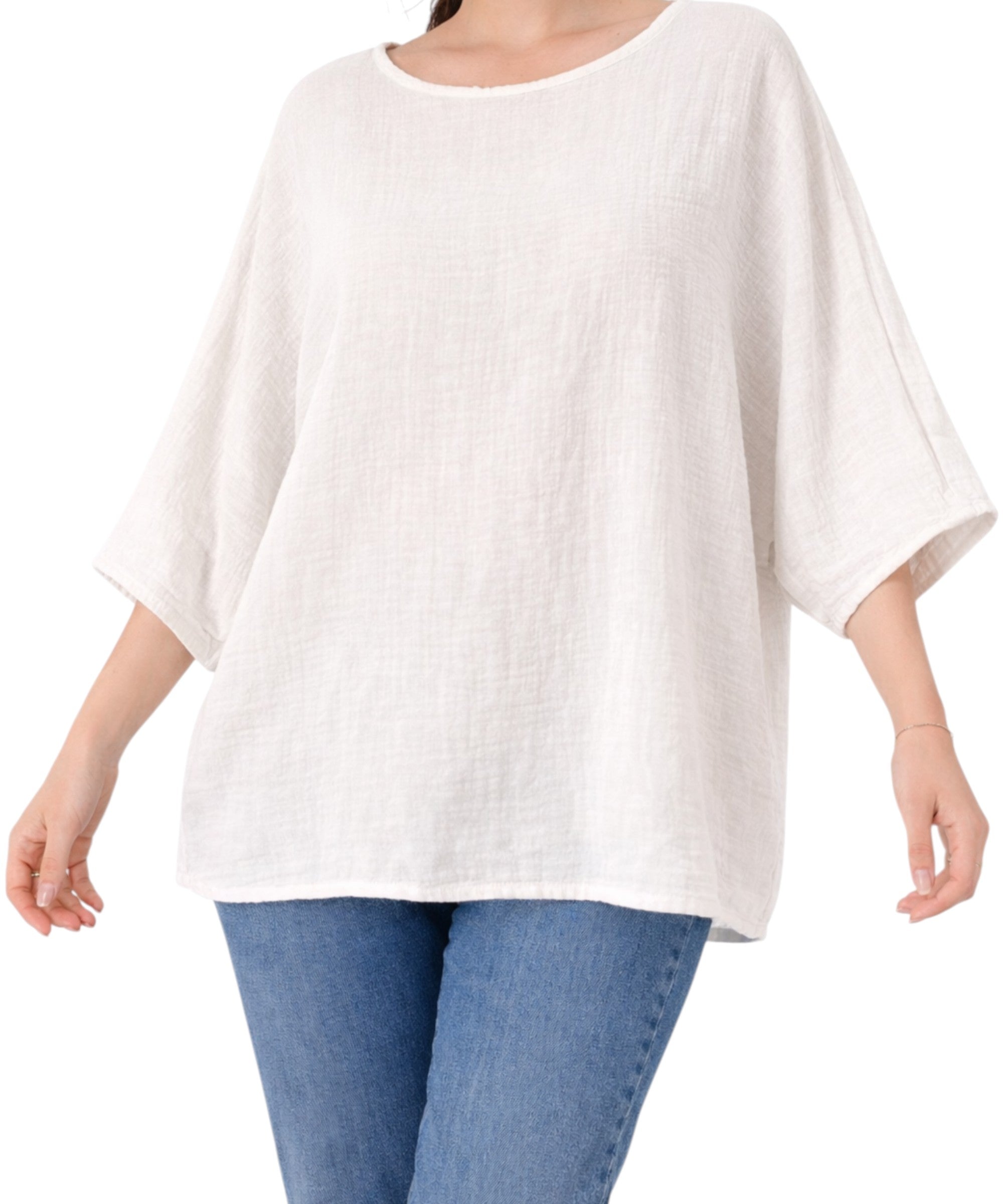 Blusentop Damen Musselin Oversize Bluse Fledermausärmel