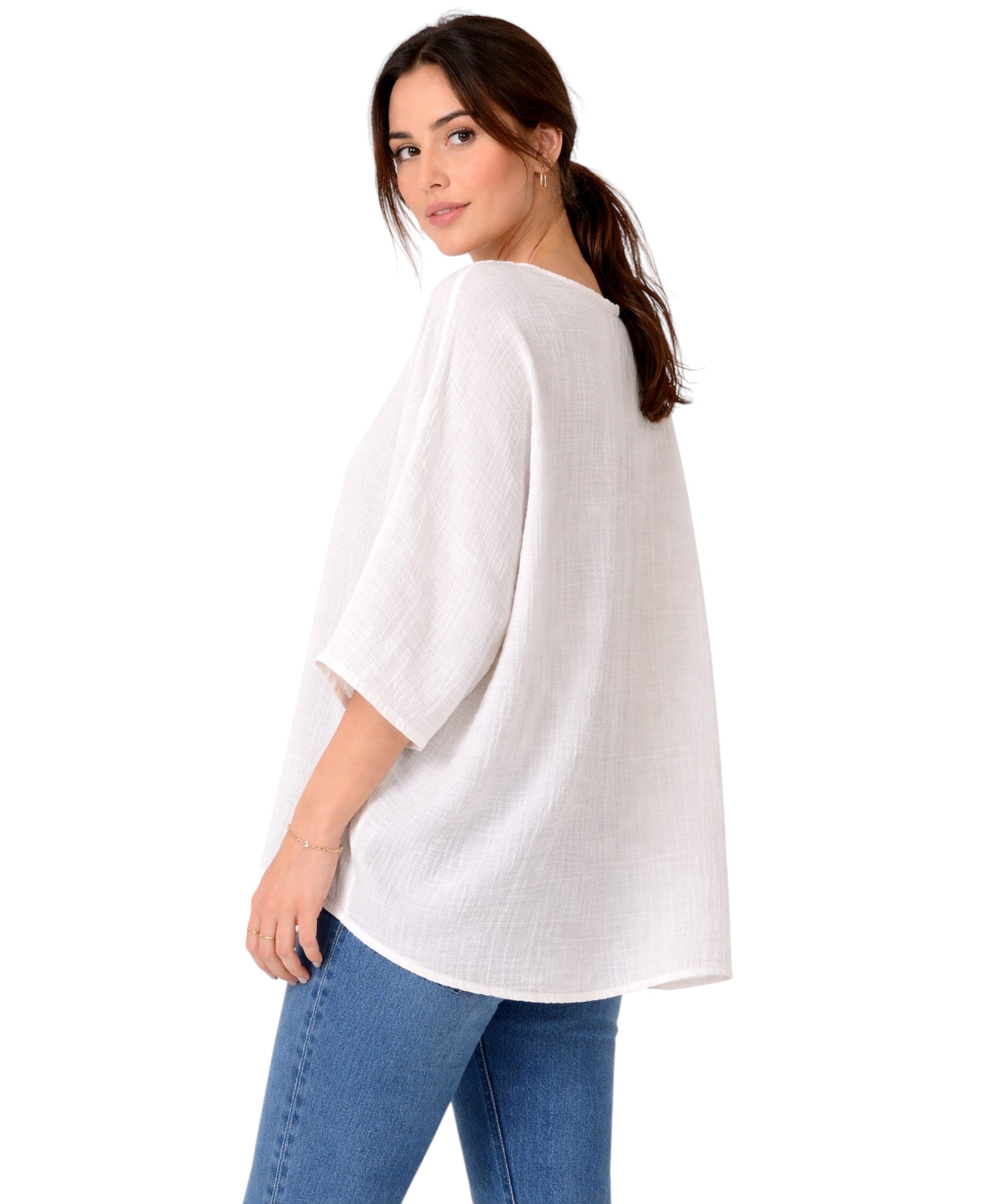 Blusentop Damen Musselin Oversize Bluse Fledermausärmel
